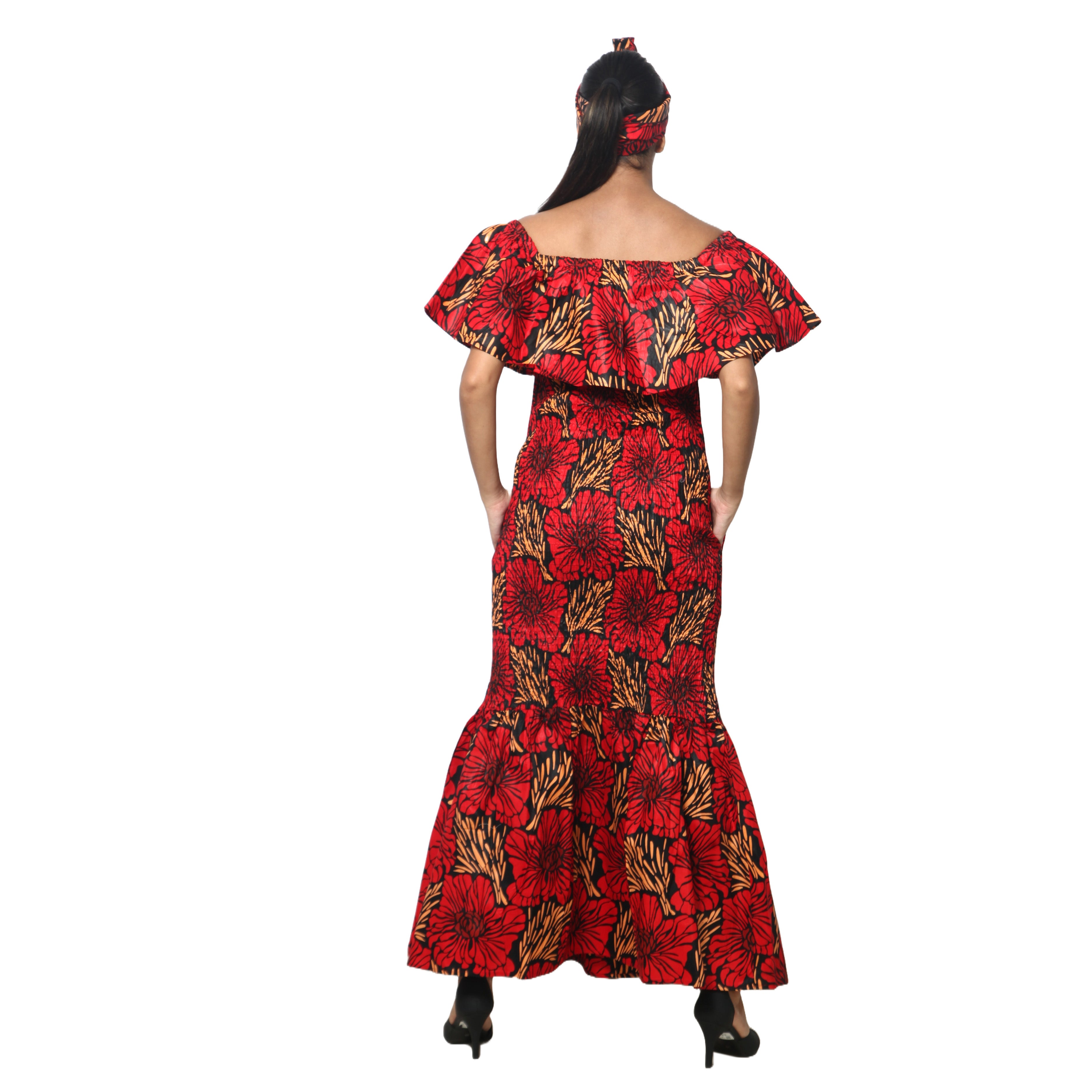 Women's Off Shoulder Smocking Maxi Dress -- FI-50077