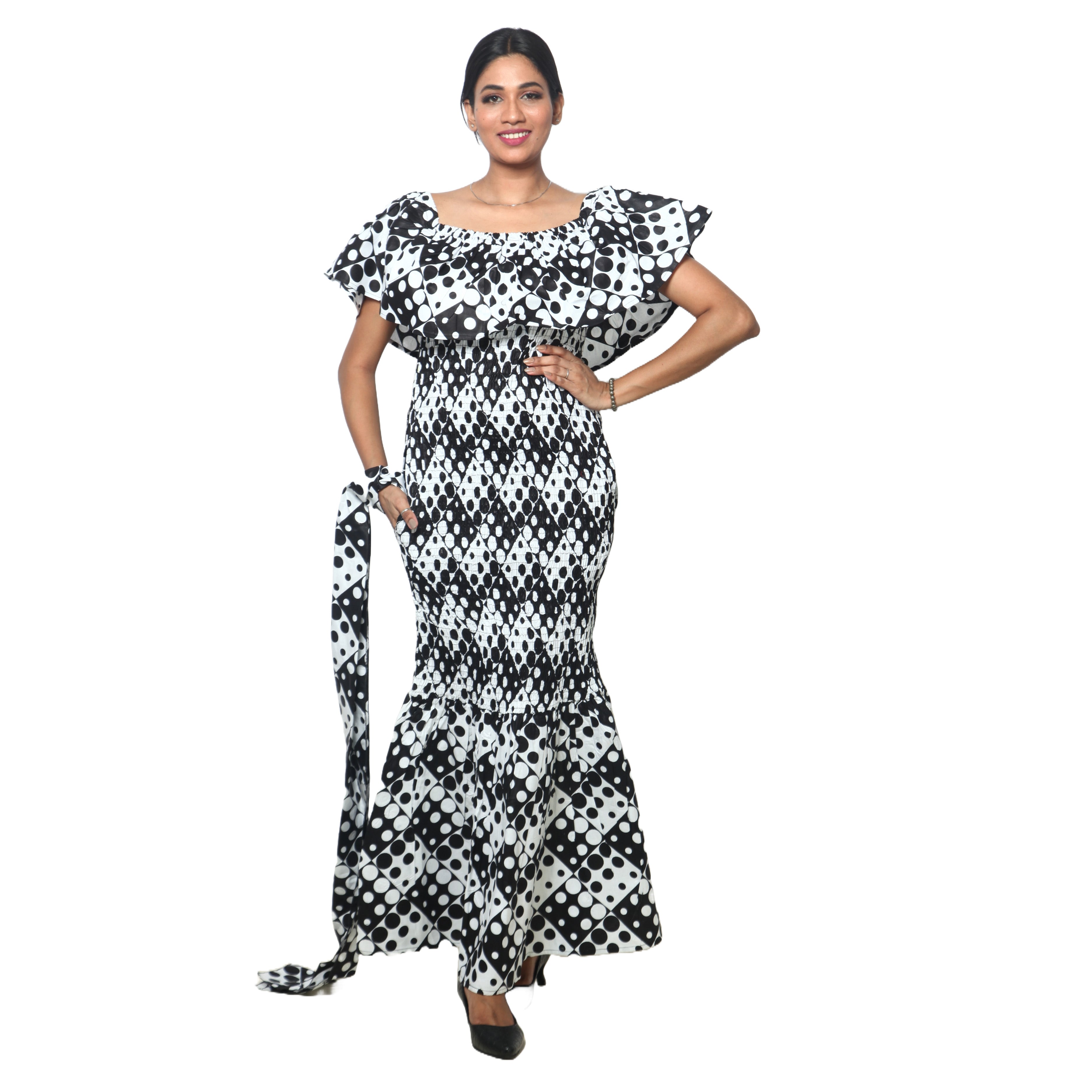 Women's Off Shoulder Smocking Maxi Dress -- FI-50077