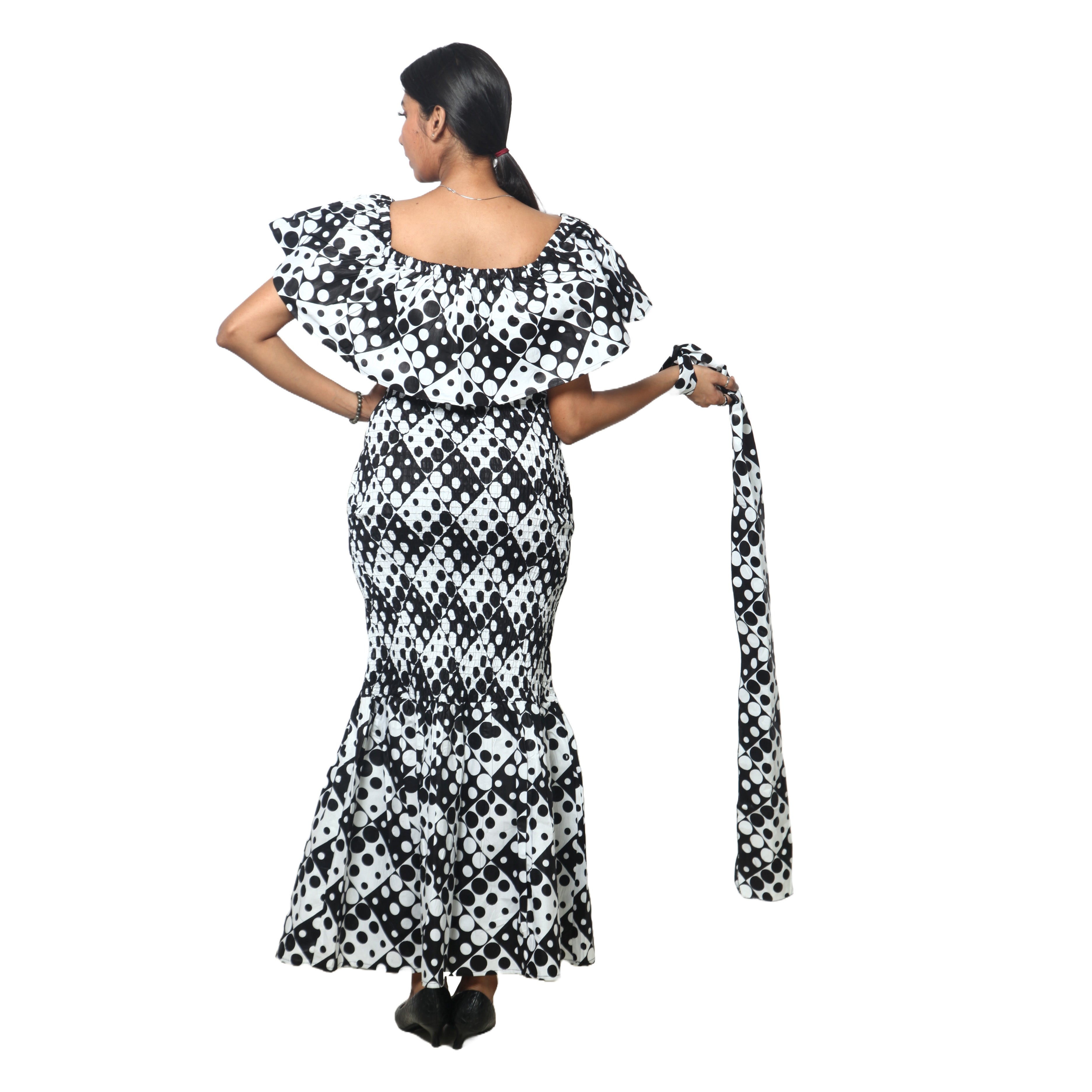Women's Off Shoulder Smocking Maxi Dress -- FI-50077