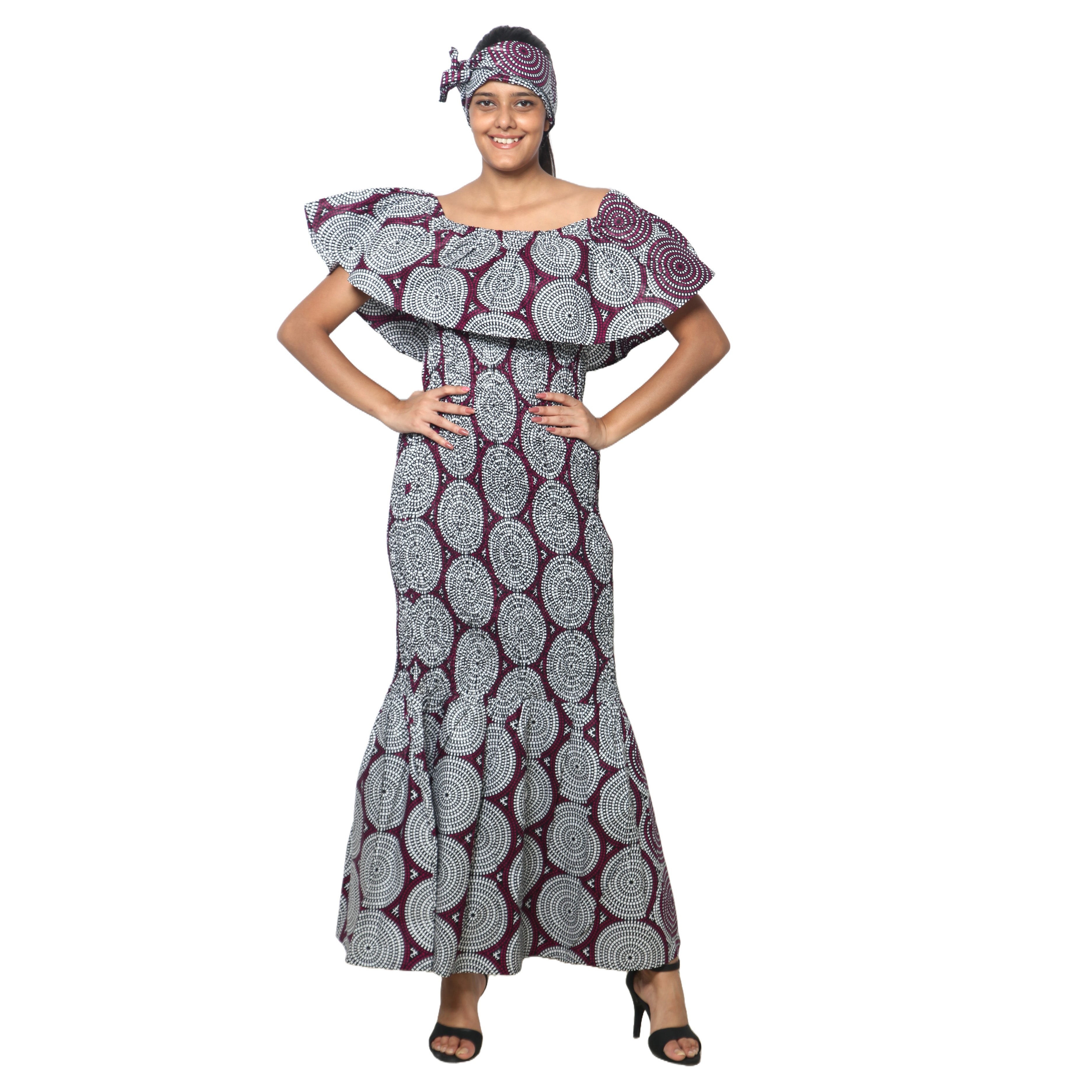 Women's Off Shoulder Smocking Maxi Dress -- FI-50077