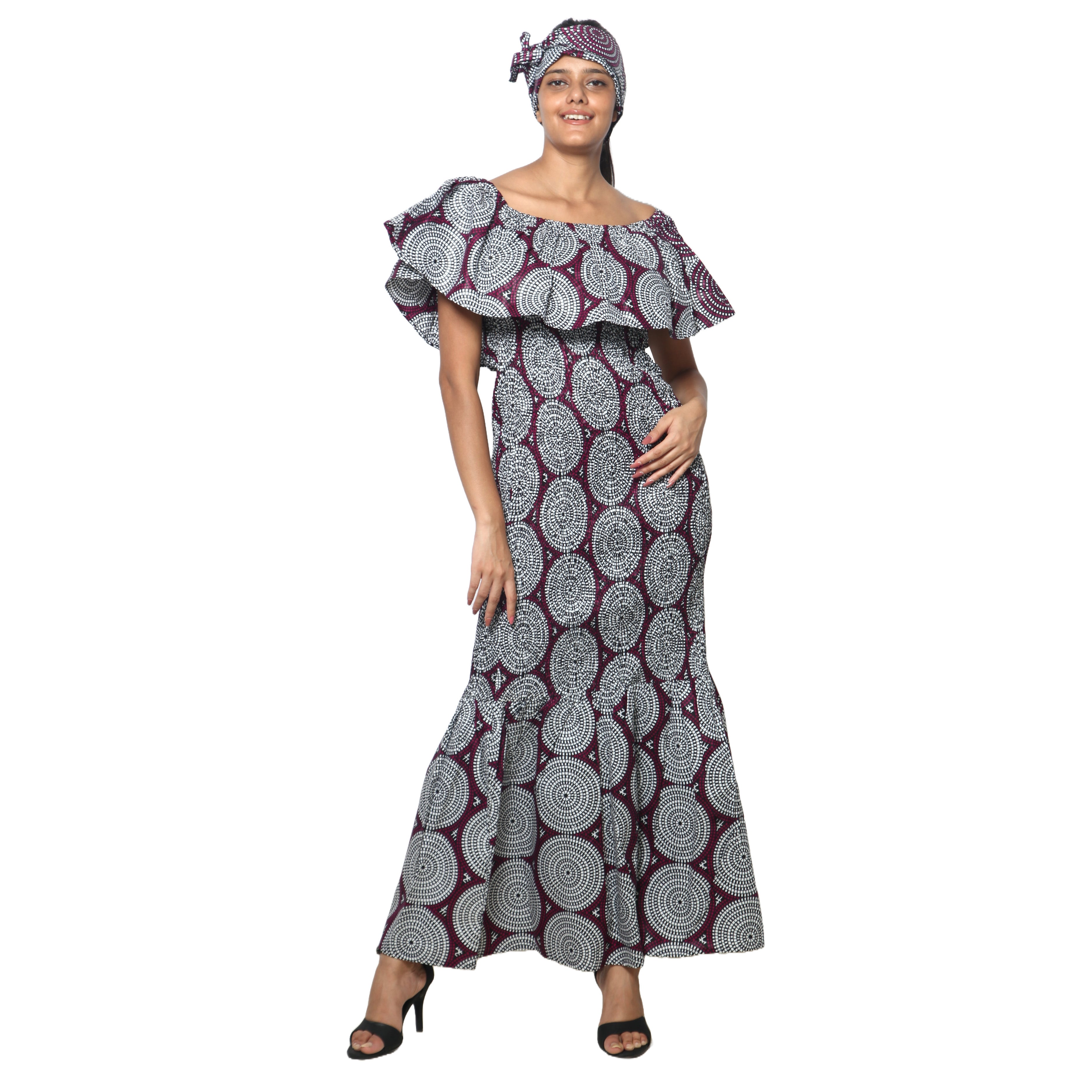 Women's Off Shoulder Smocking Maxi Dress -- FI-50077