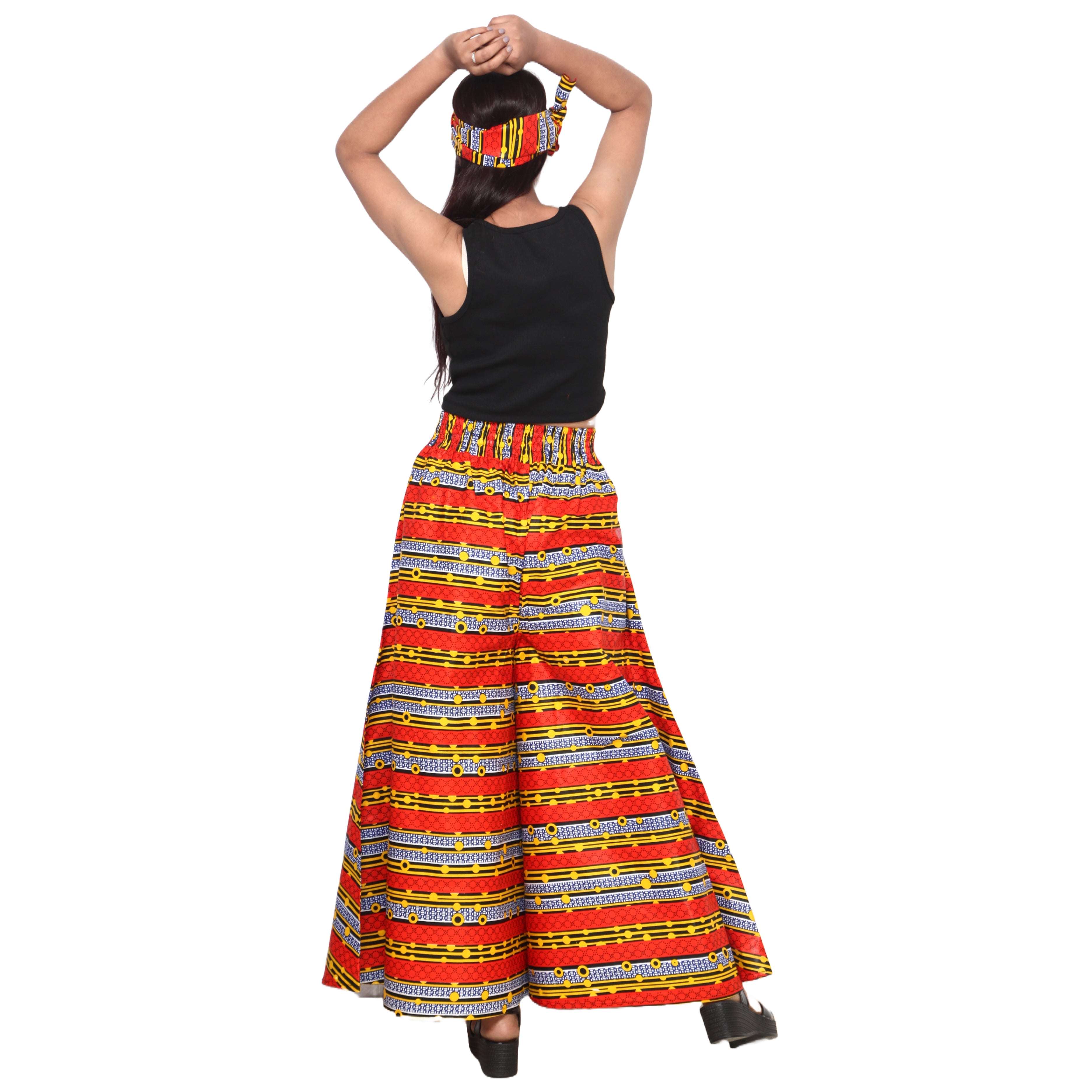 Women's African Printed Tie Waist Palazzo Pants -- FI-50