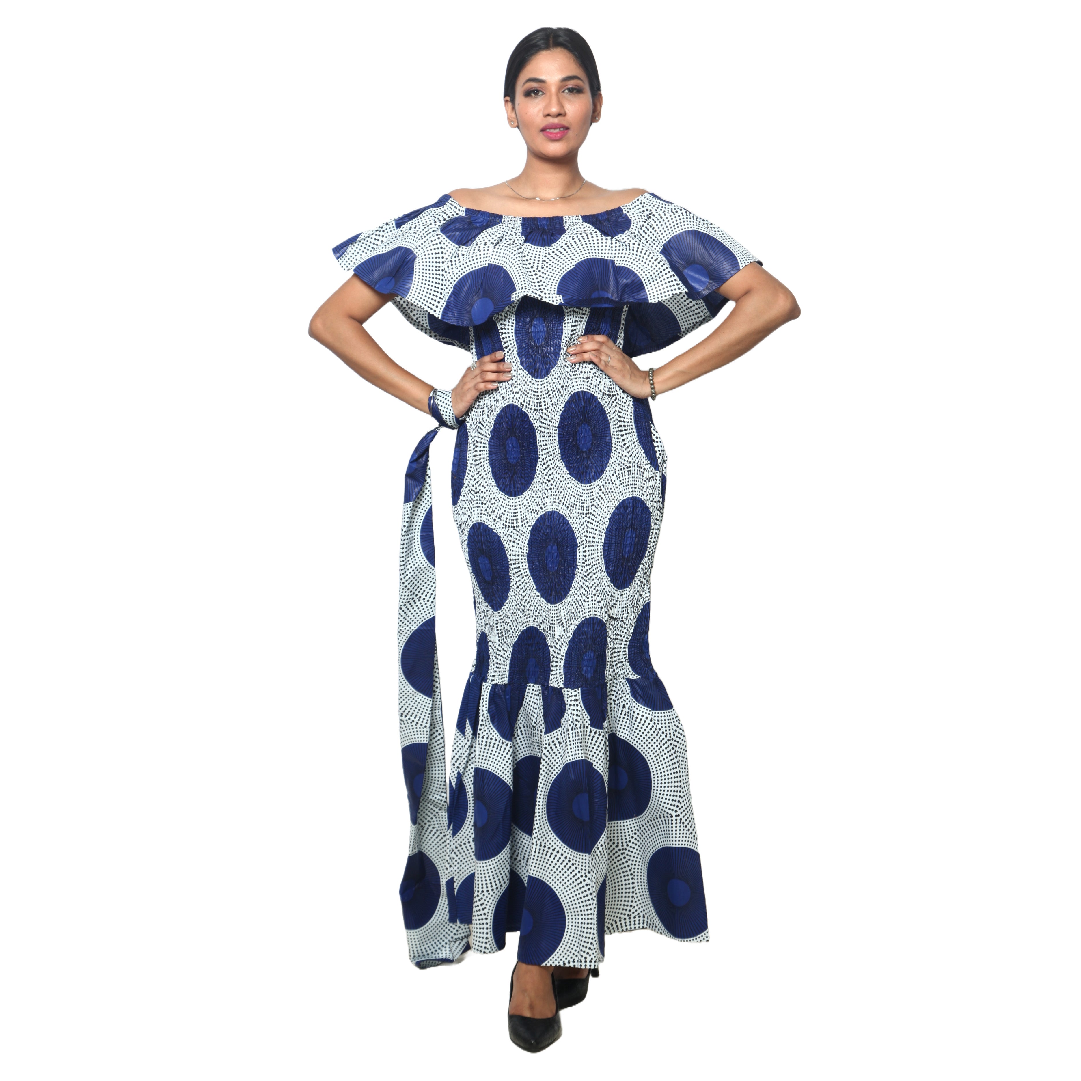 Women's Off Shoulder Smocking Maxi Dress -- FI-50077
