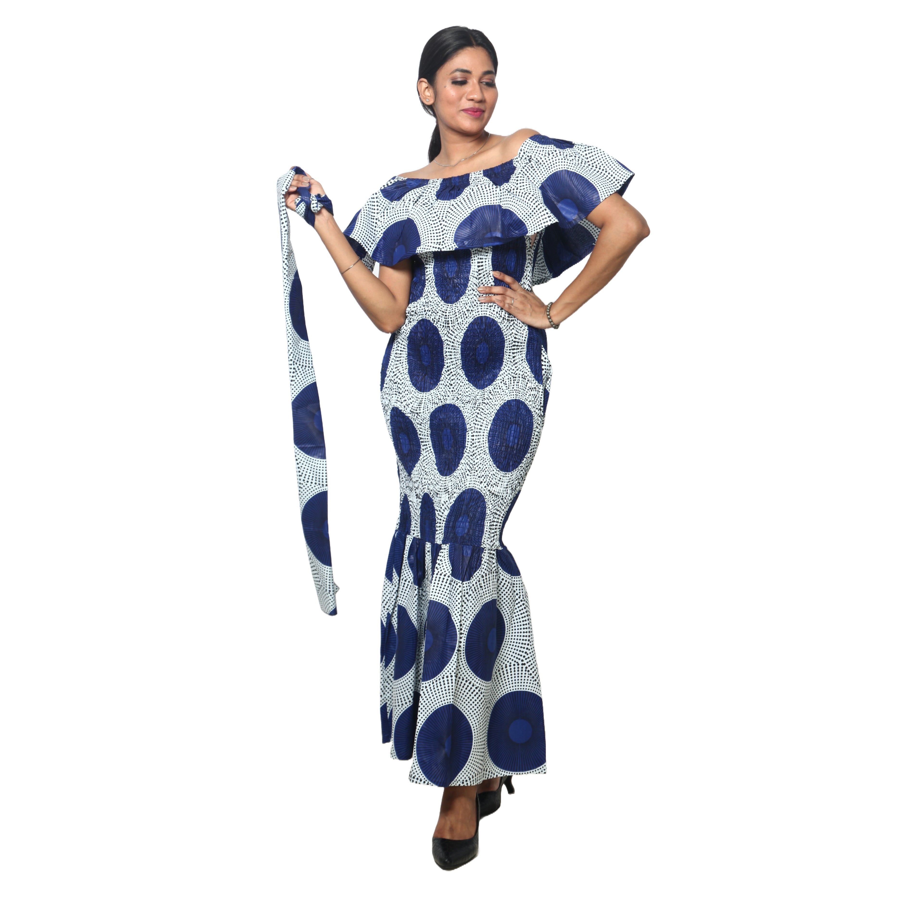 Women's Off Shoulder Smocking Maxi Dress -- FI-50077
