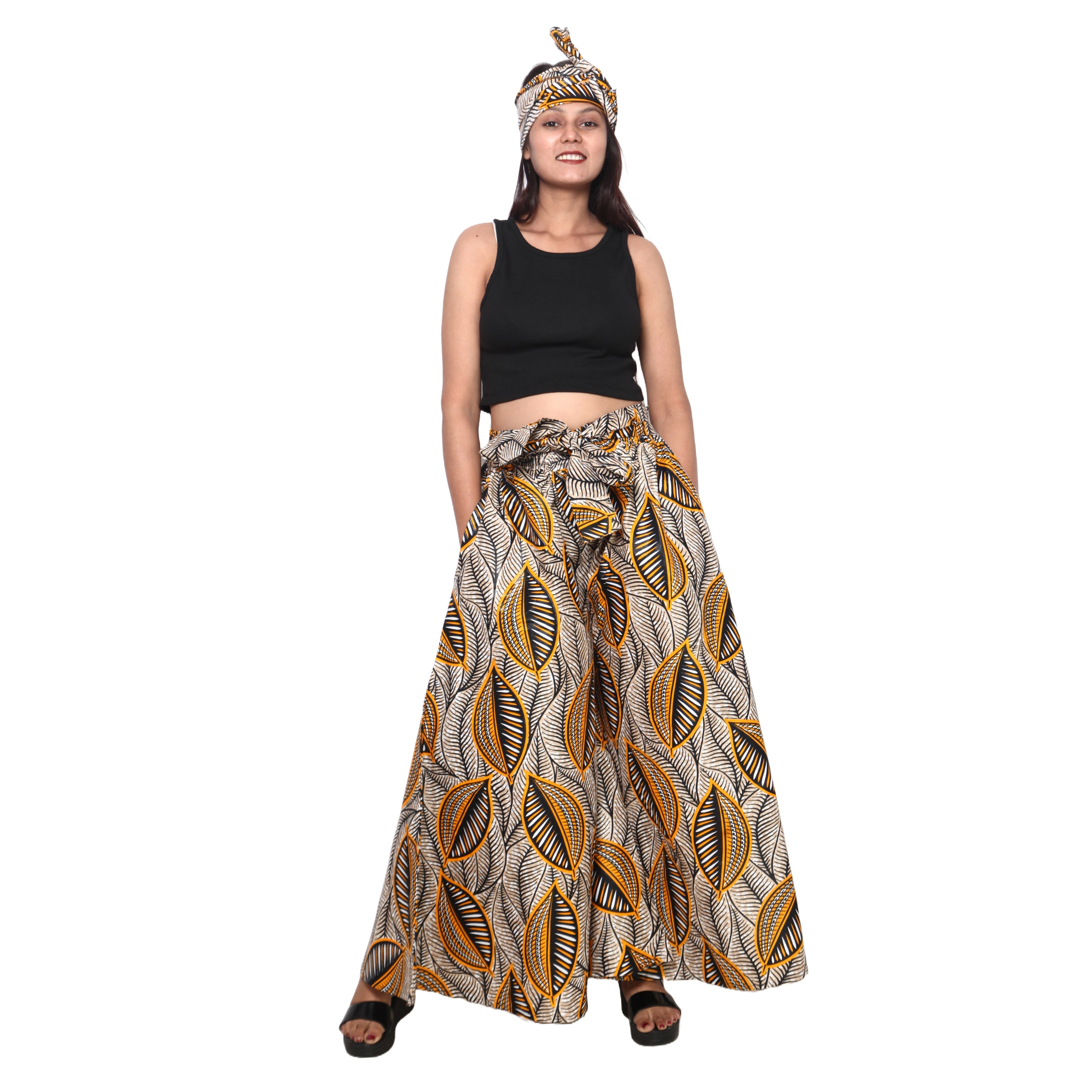 Women's African Printed Tie Waist Palazzo Pants -- FI-50