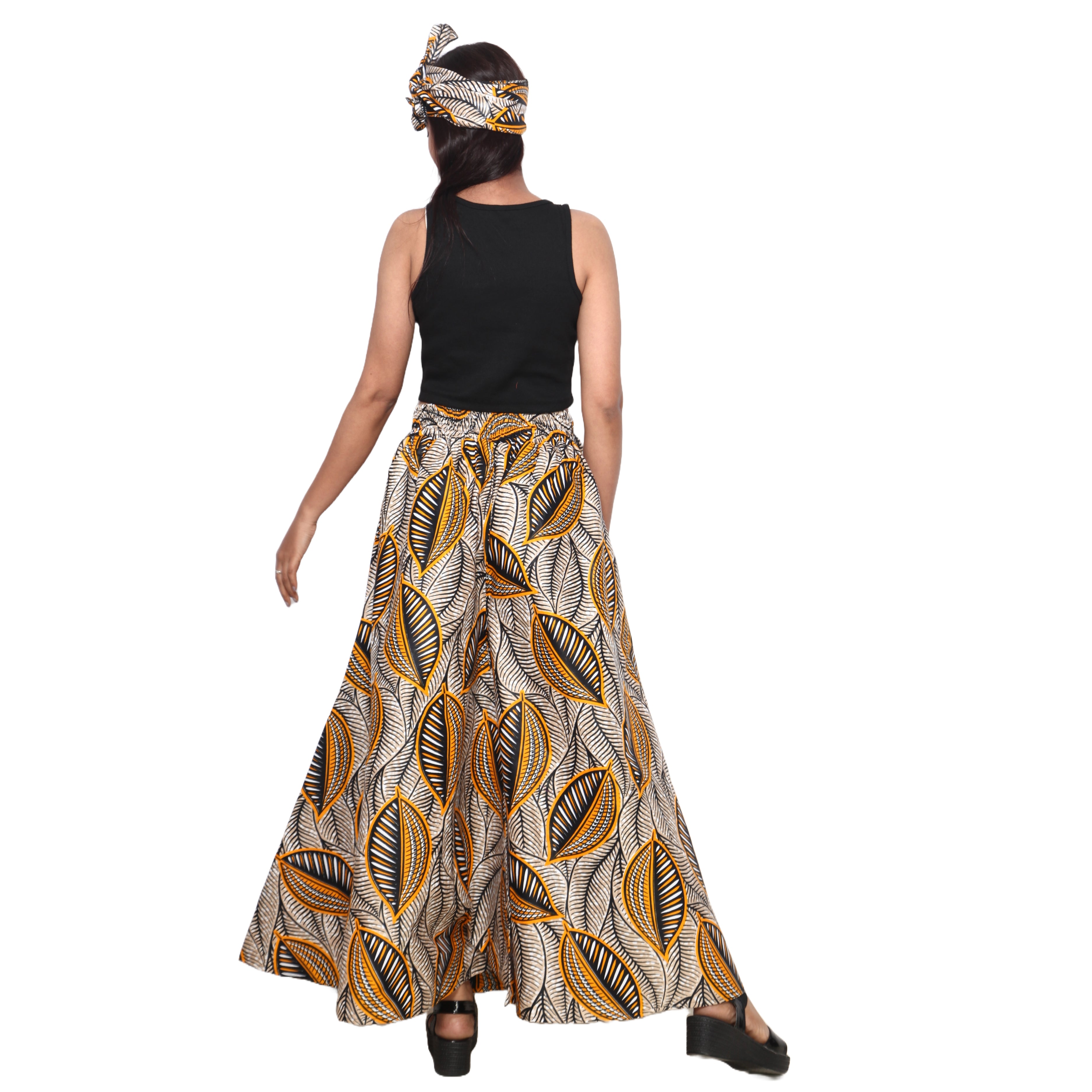 Women's African Printed Tie Waist Palazzo Pants -- FI-50
