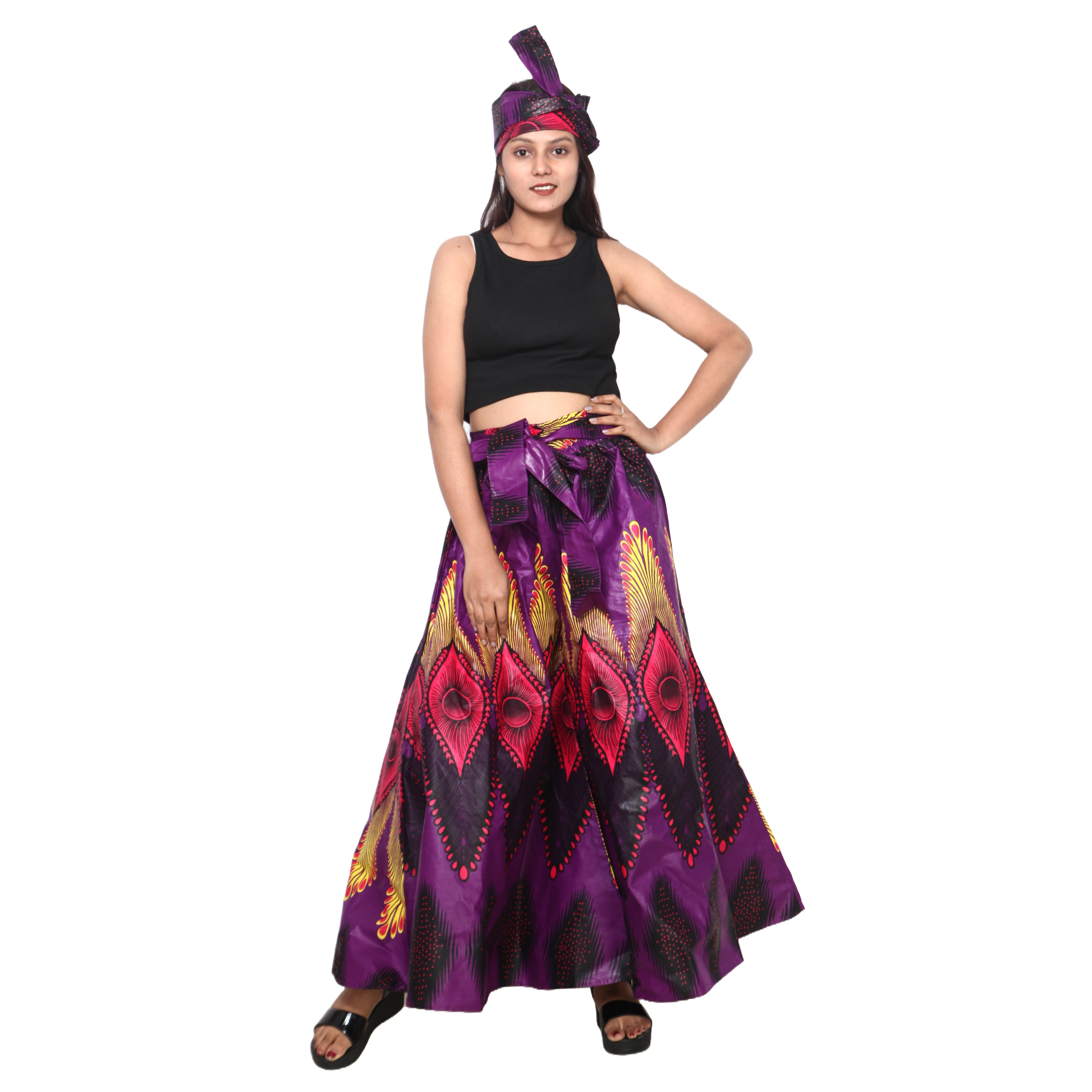Women's African Printed Tie Waist Palazzo Pants -- FI-50
