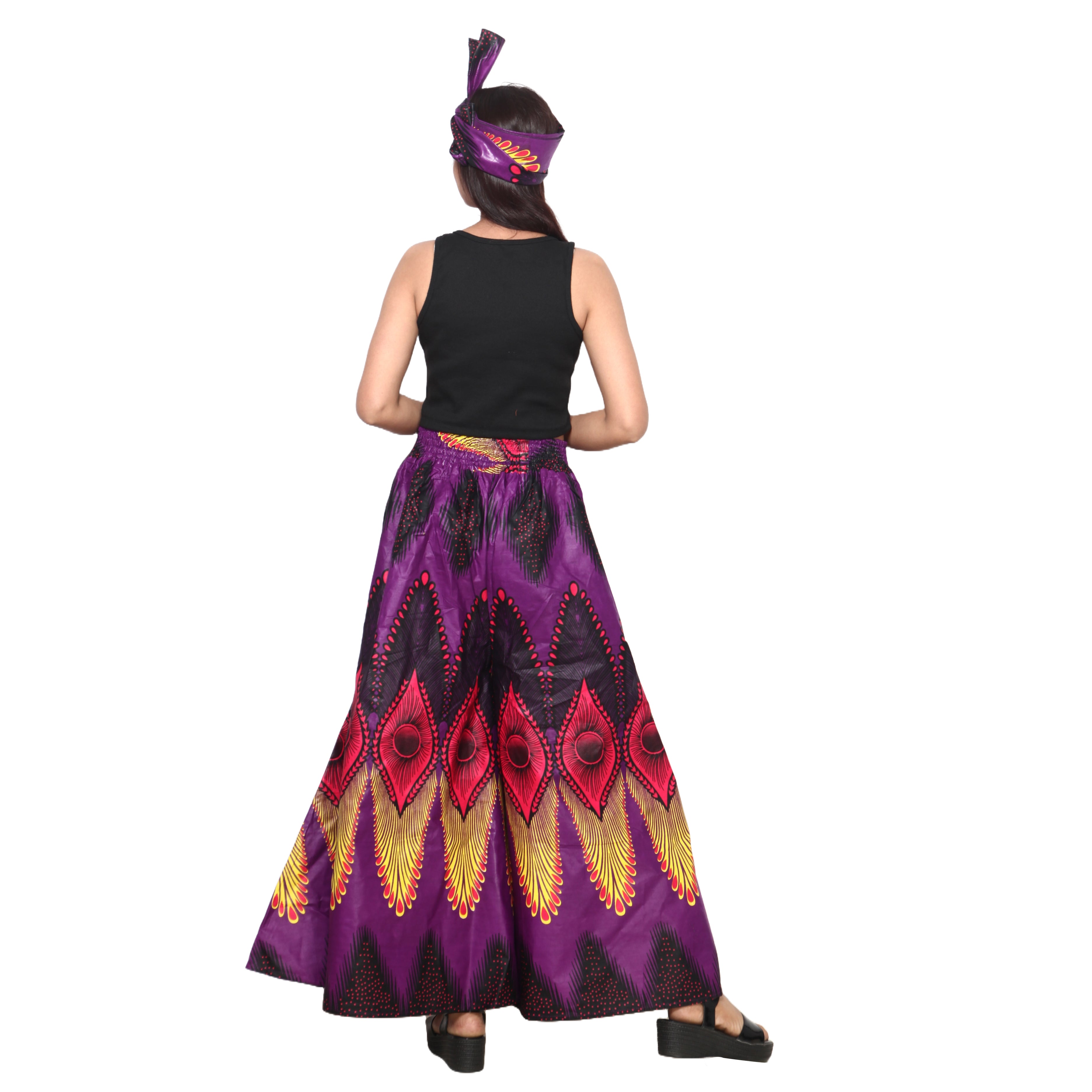 Women's African Printed Tie Waist Palazzo Pants -- FI-50