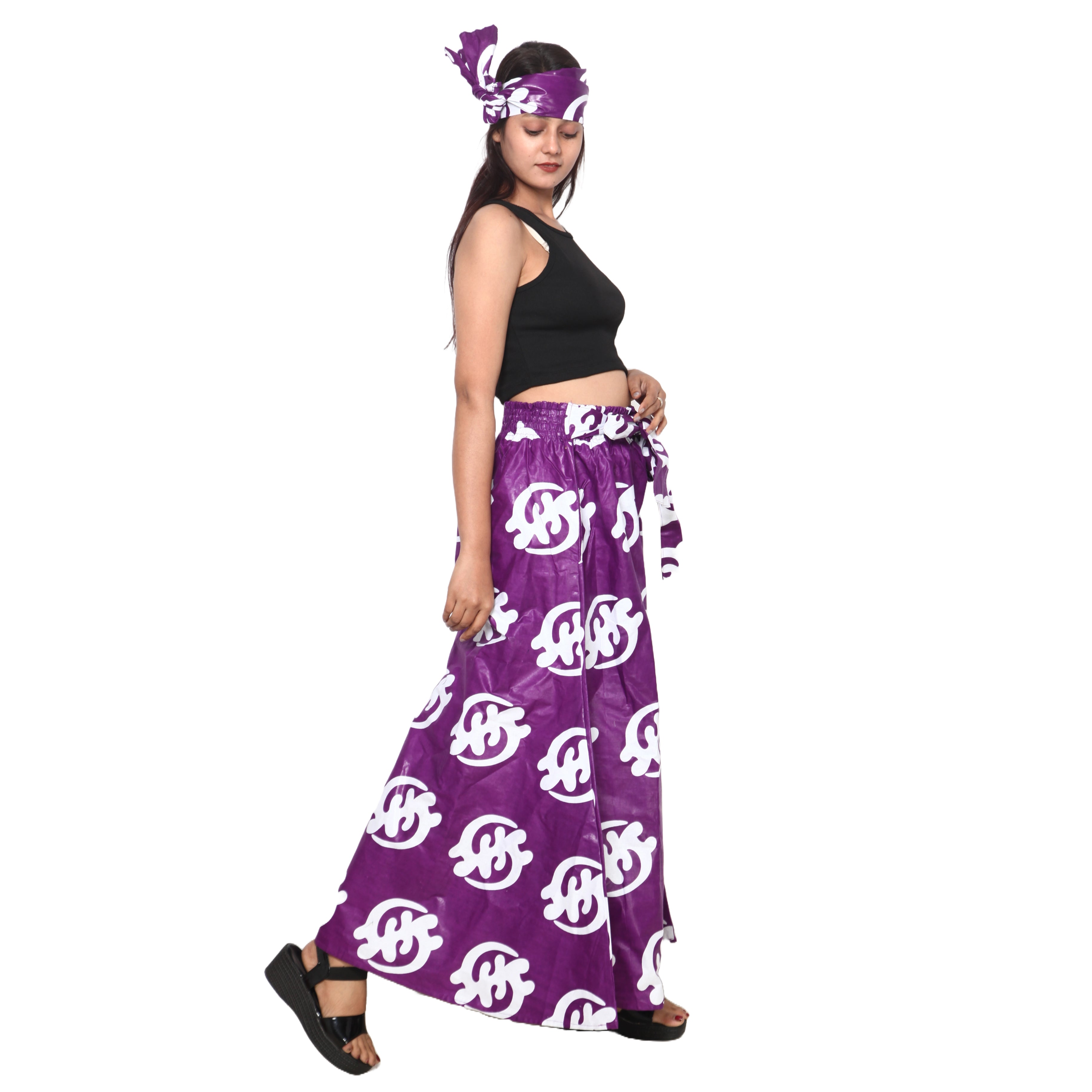 Women's African Printed Tie Waist Palazzo Pants -- FI-50