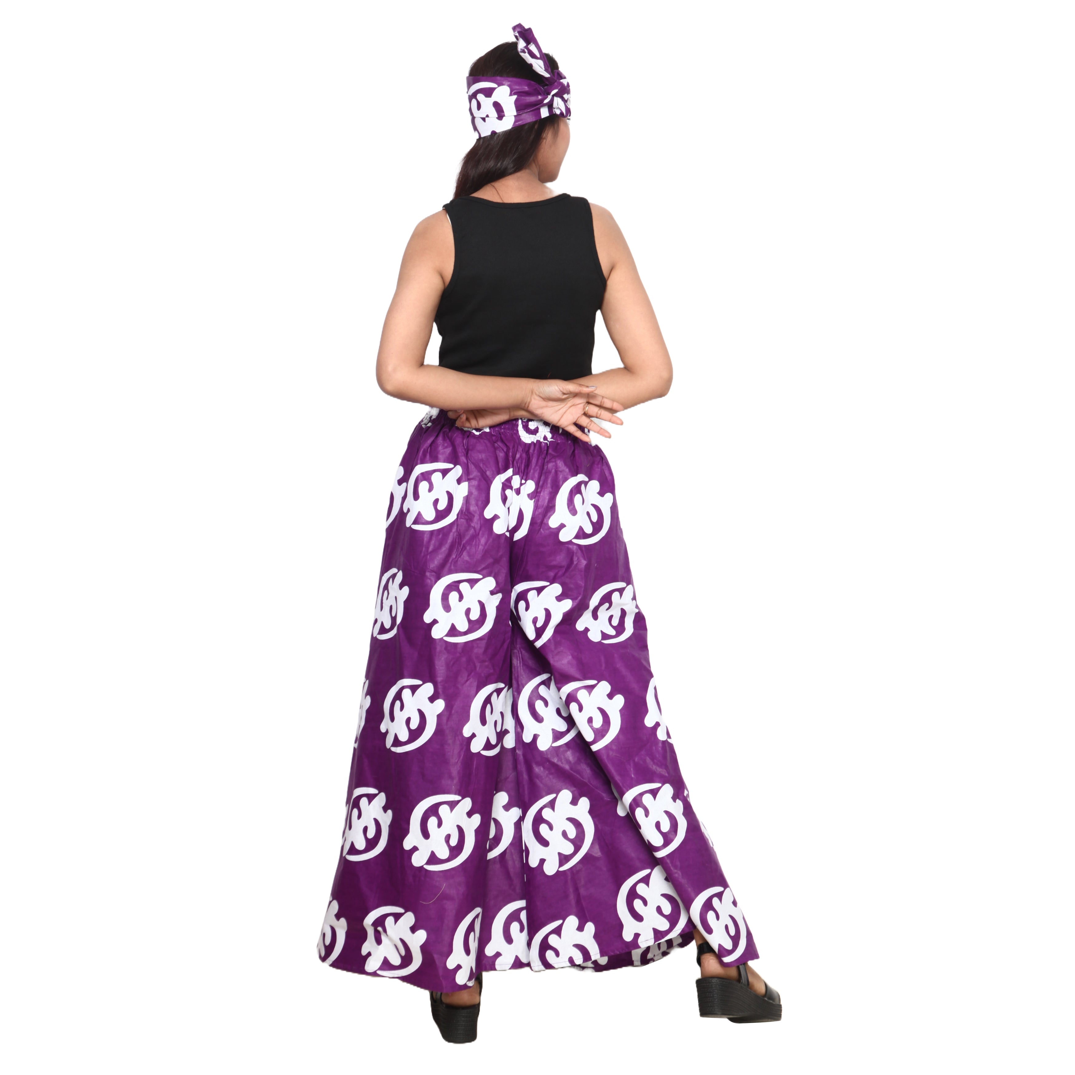 Women's African Printed Tie Waist Palazzo Pants -- FI-50