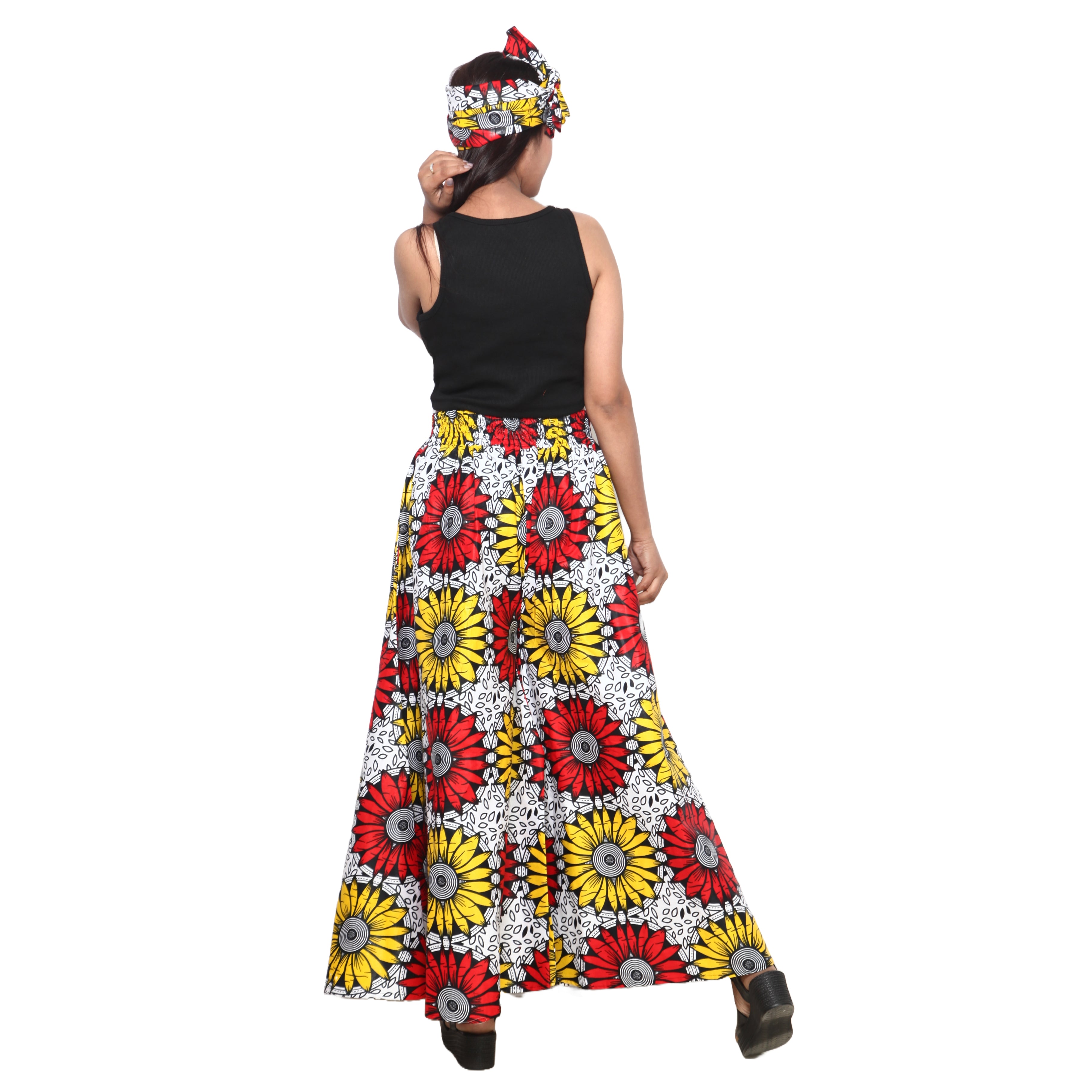 Women's African Printed Tie Waist Palazzo Pants -- FI-50