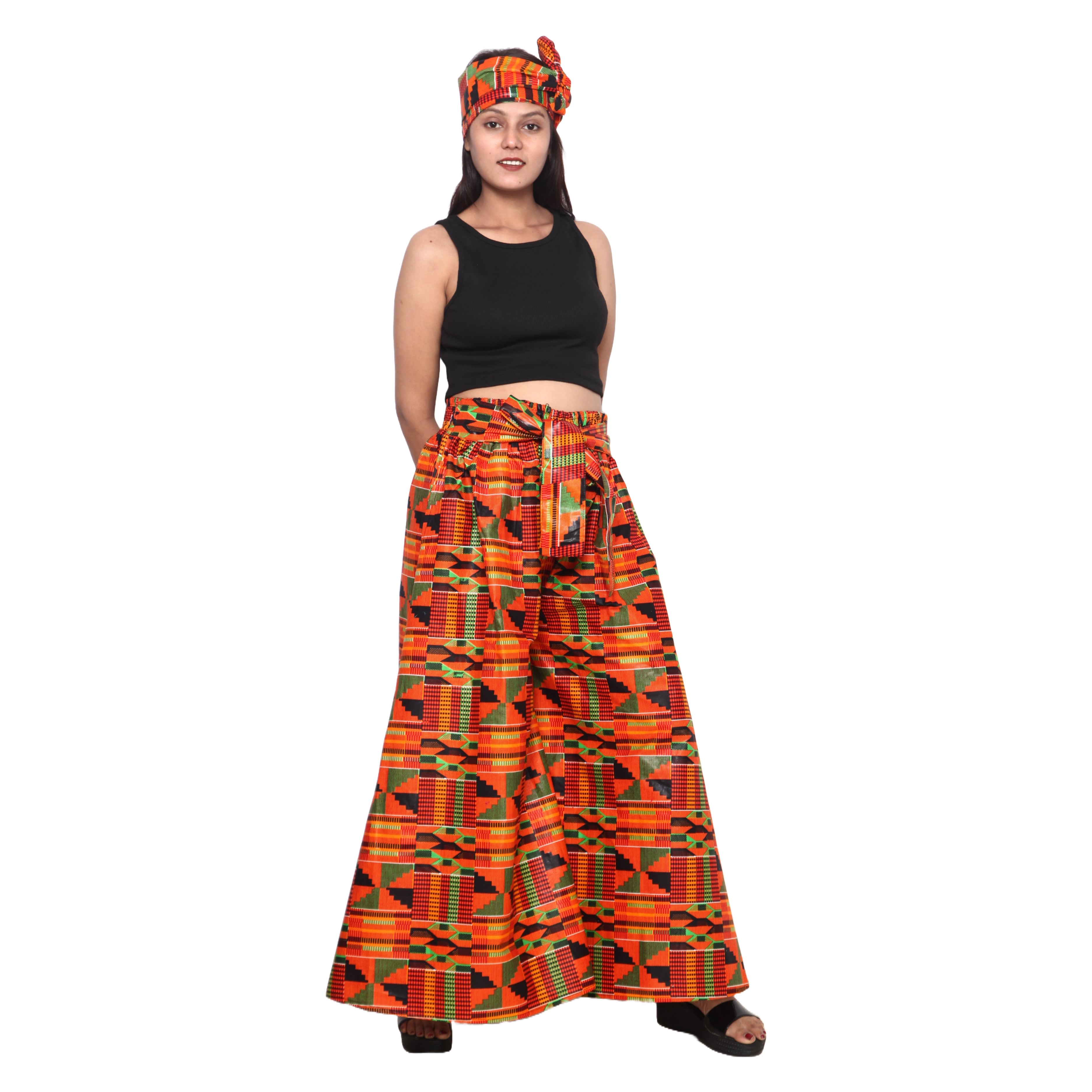Women's African Printed Tie Waist Palazzo Pants -- FI-50