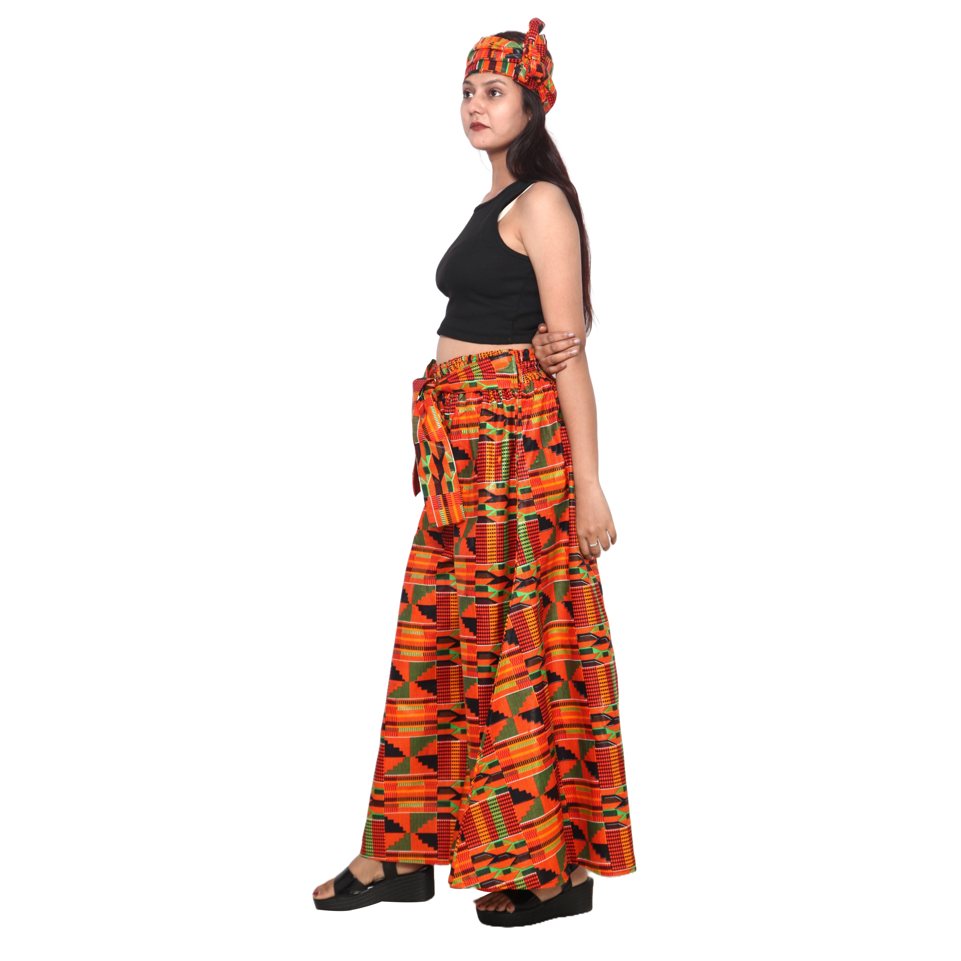 Women's African Printed Tie Waist Palazzo Pants -- FI-50