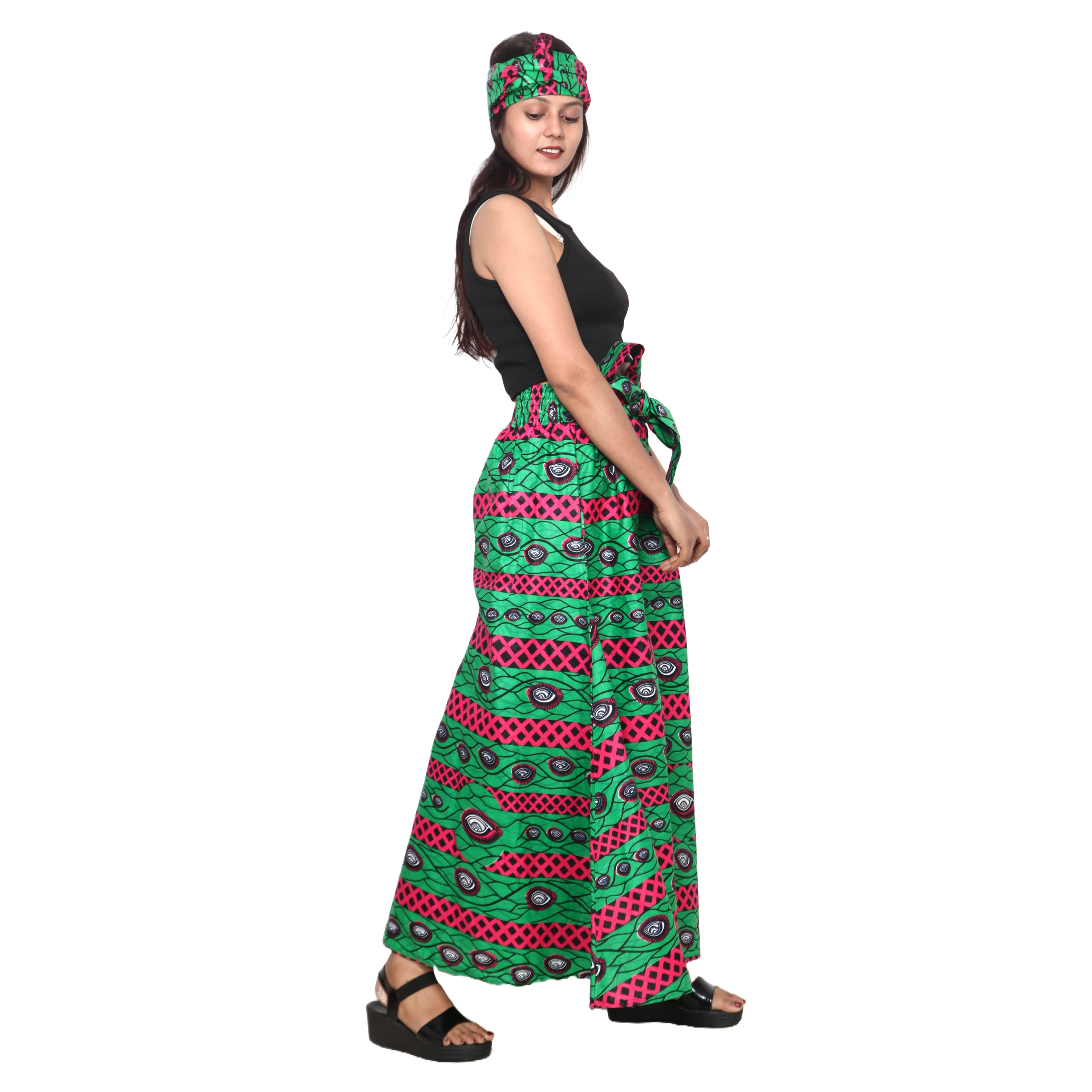 Women's African Printed Tie Waist Palazzo Pants -- FI-50