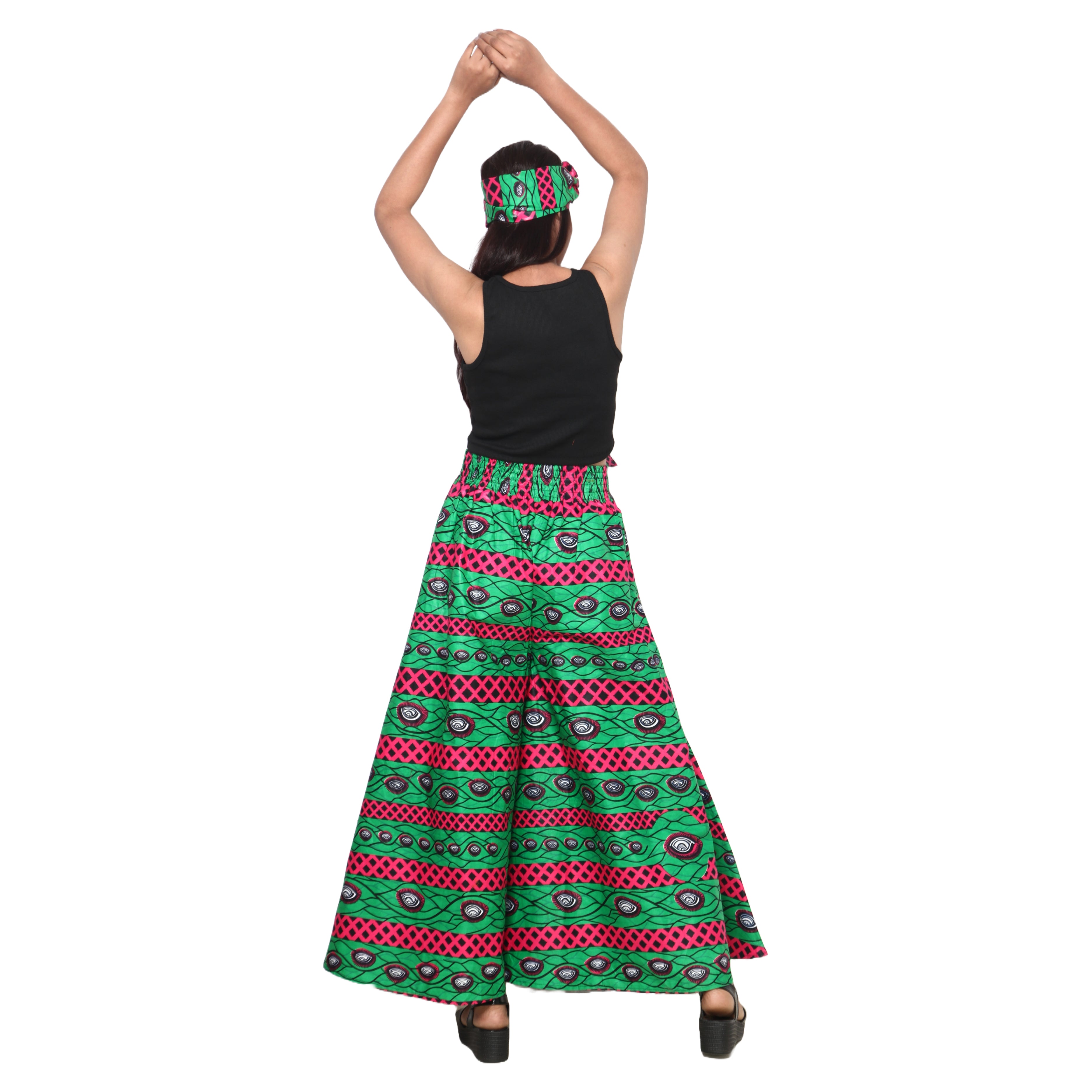 Women's African Printed Tie Waist Palazzo Pants -- FI-50