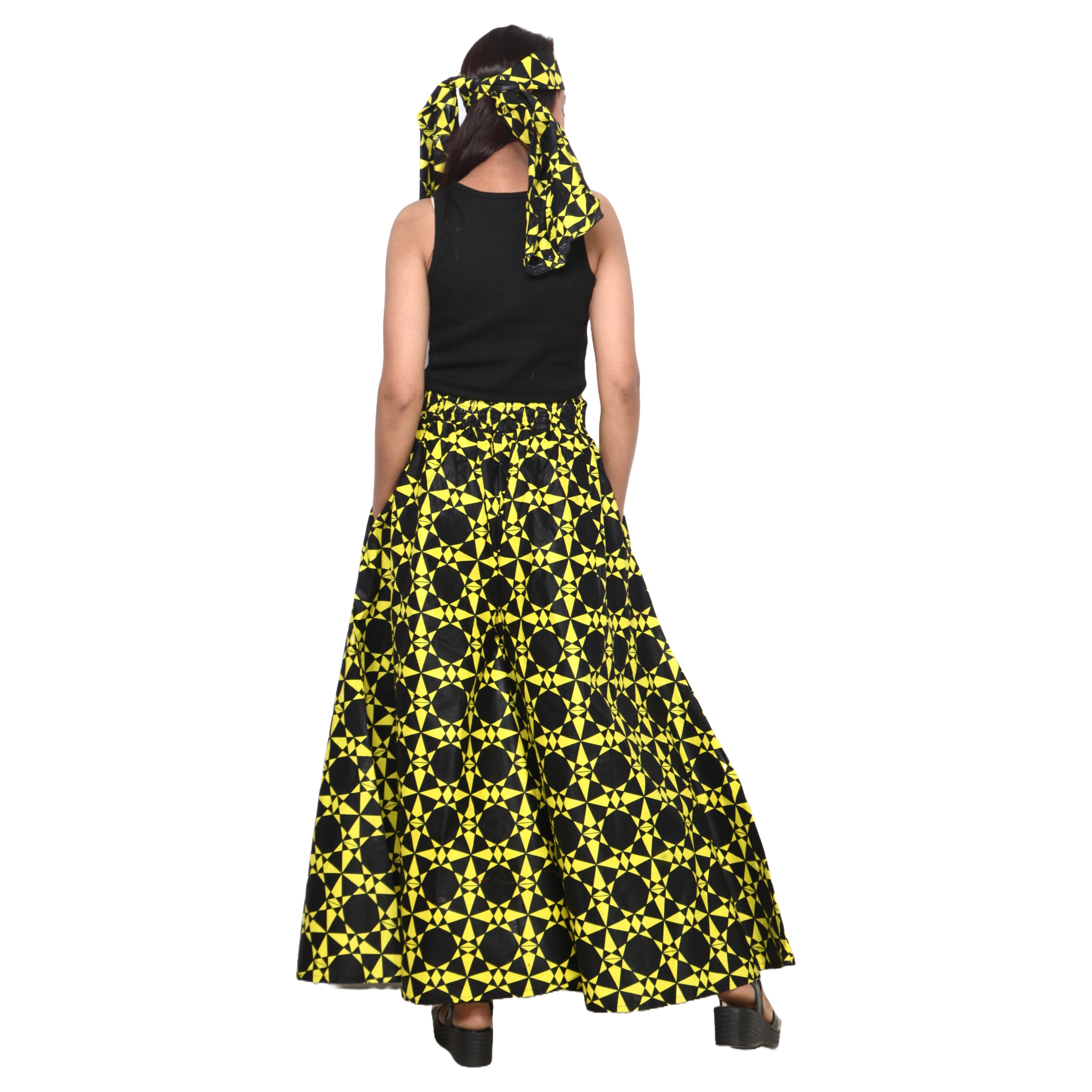 Women's African Printed Tie Waist Palazzo Pants -- FI-50