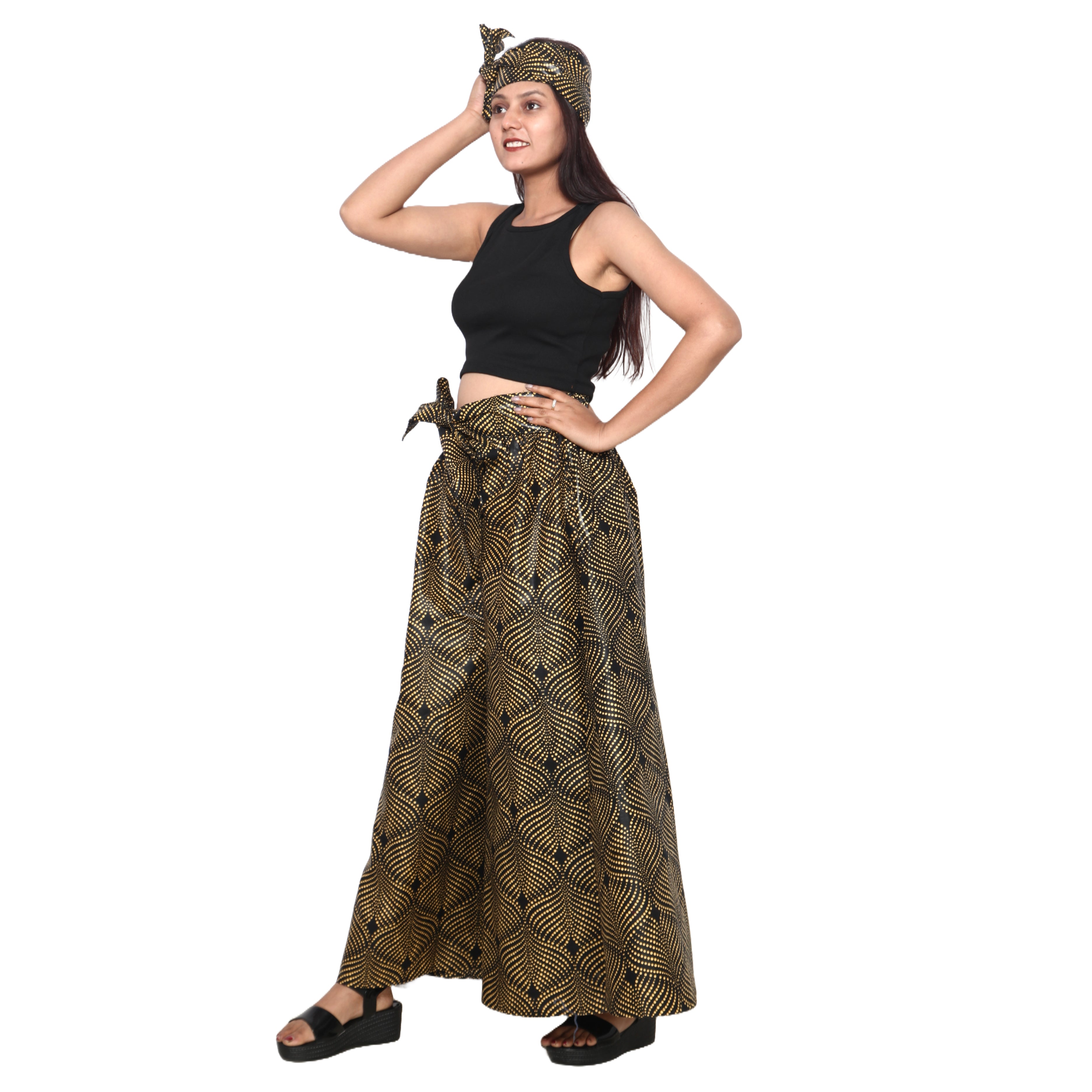 Women's African Printed Tie Waist Palazzo Pants -- FI-50