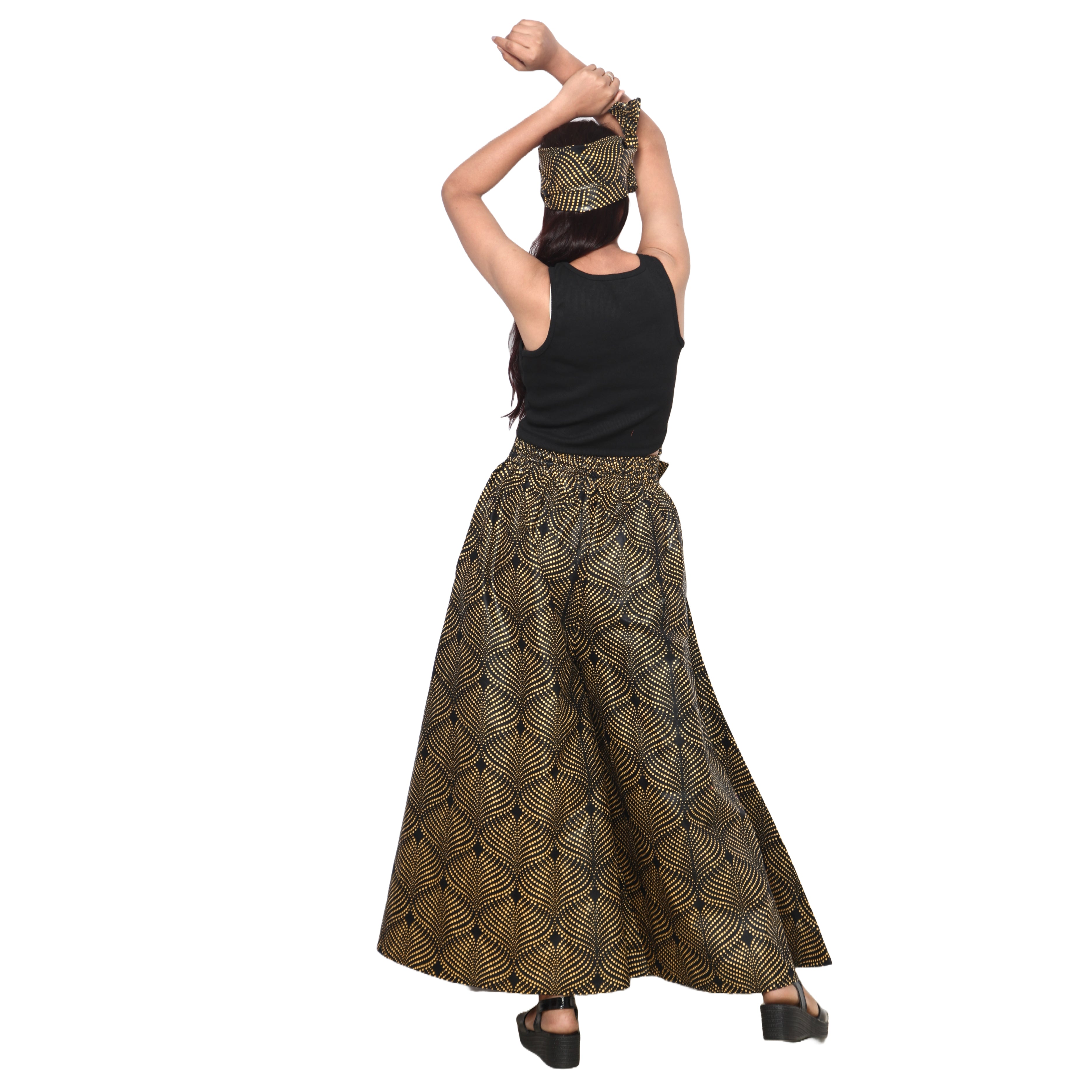Women's African Printed Tie Waist Palazzo Pants -- FI-50