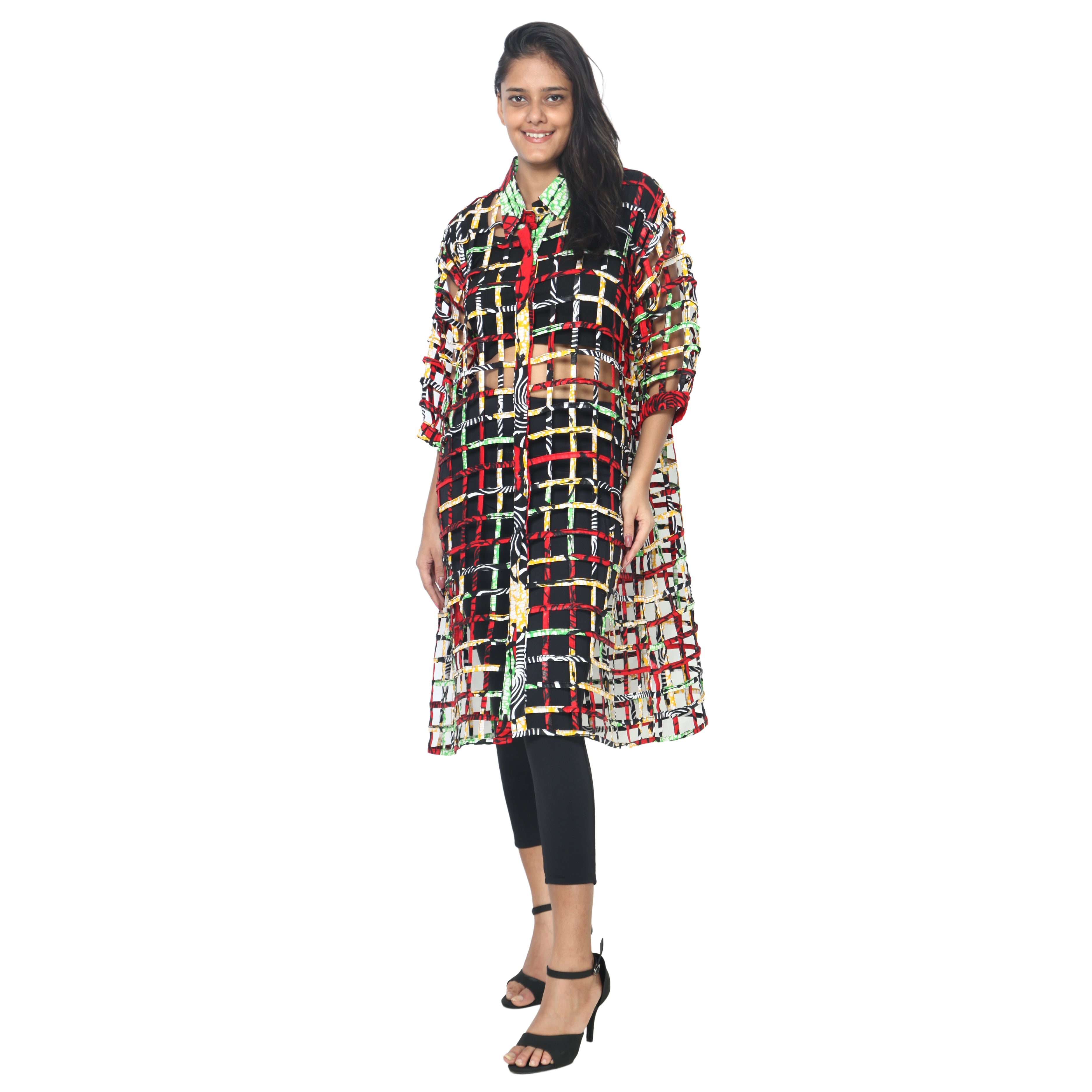 Women's Collared Cage Long Button Shirt -- FI-ST129
