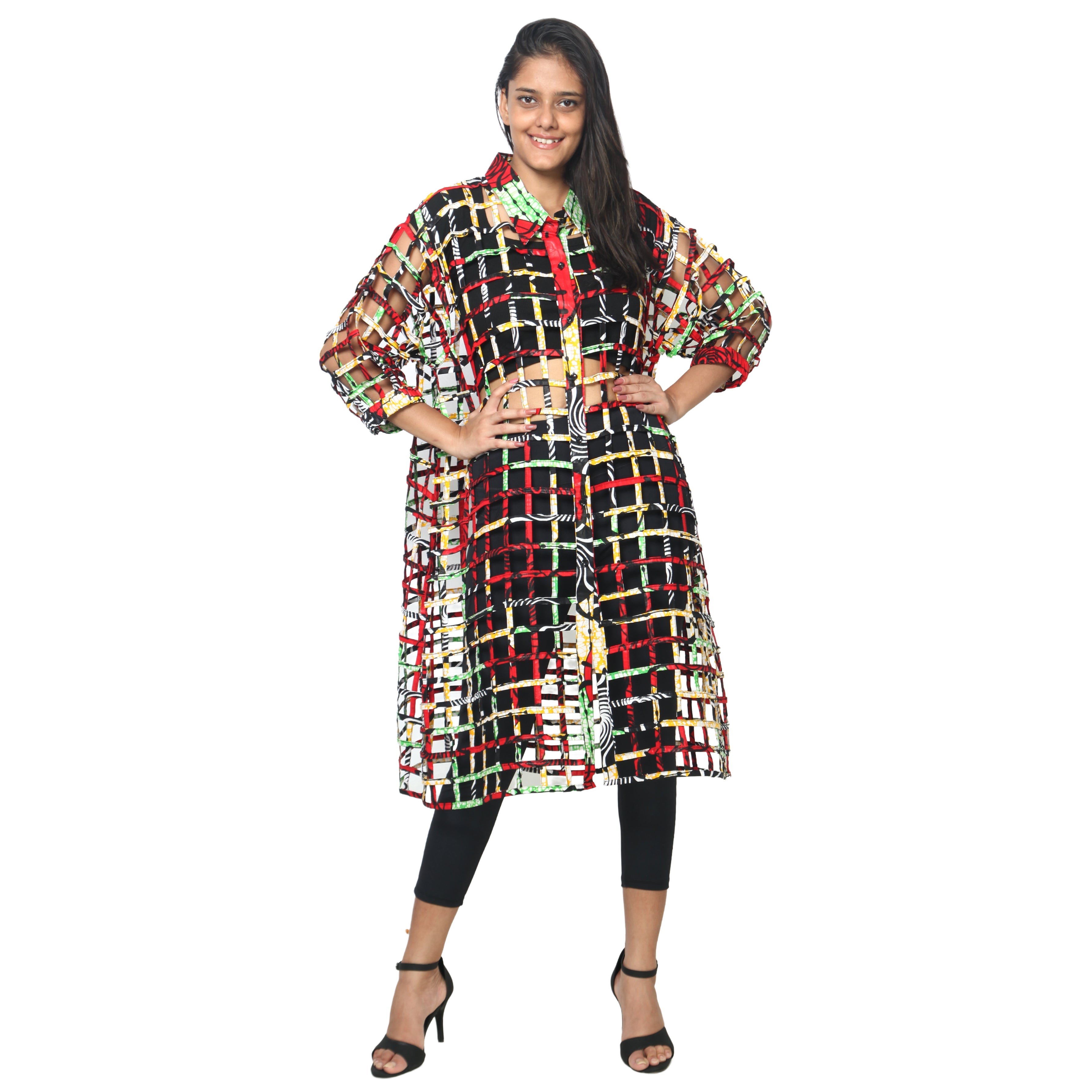 Women's Collared Cage Long Button Shirt -- FI-ST129