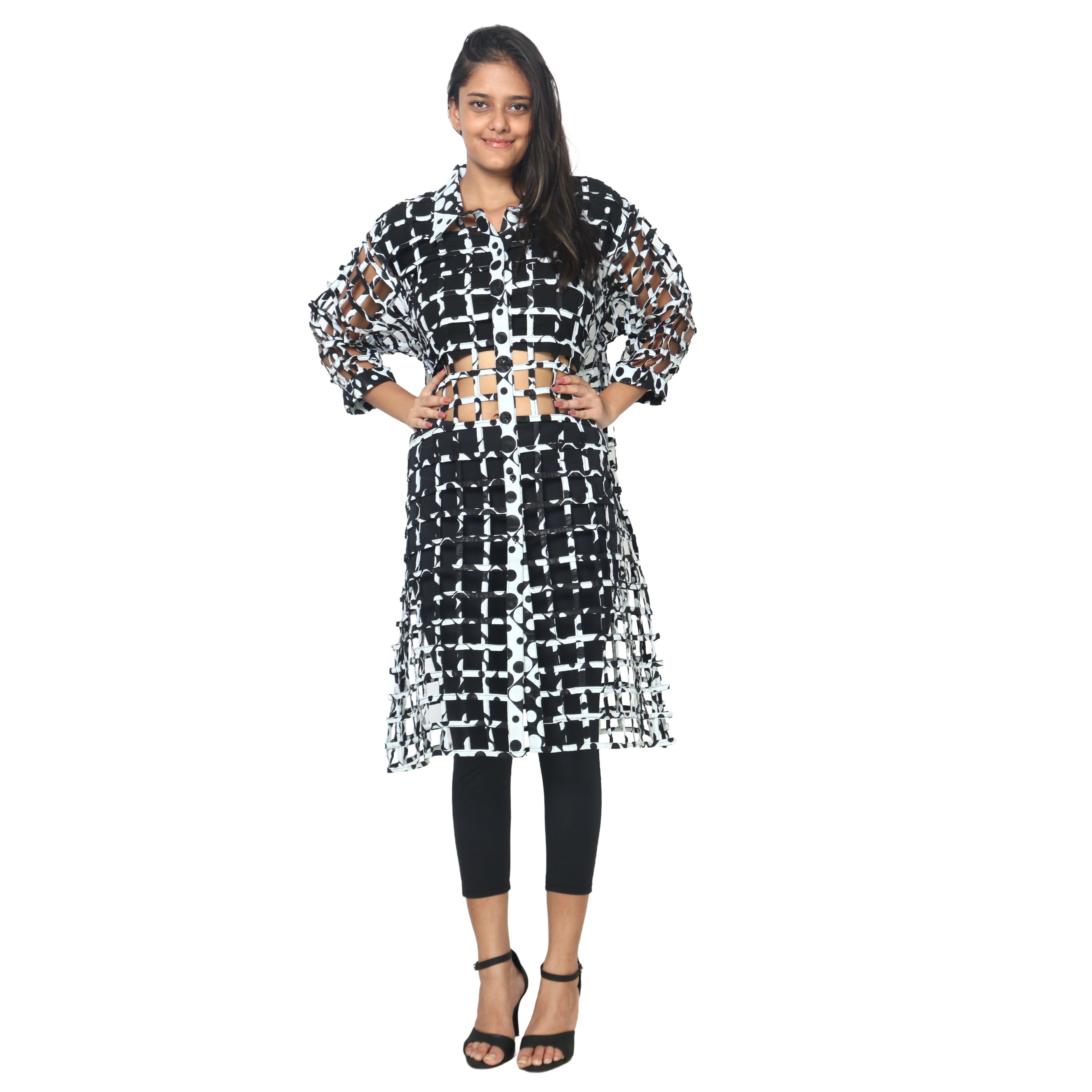 Women's Collared Cage Long Button Shirt -- FI-ST129
