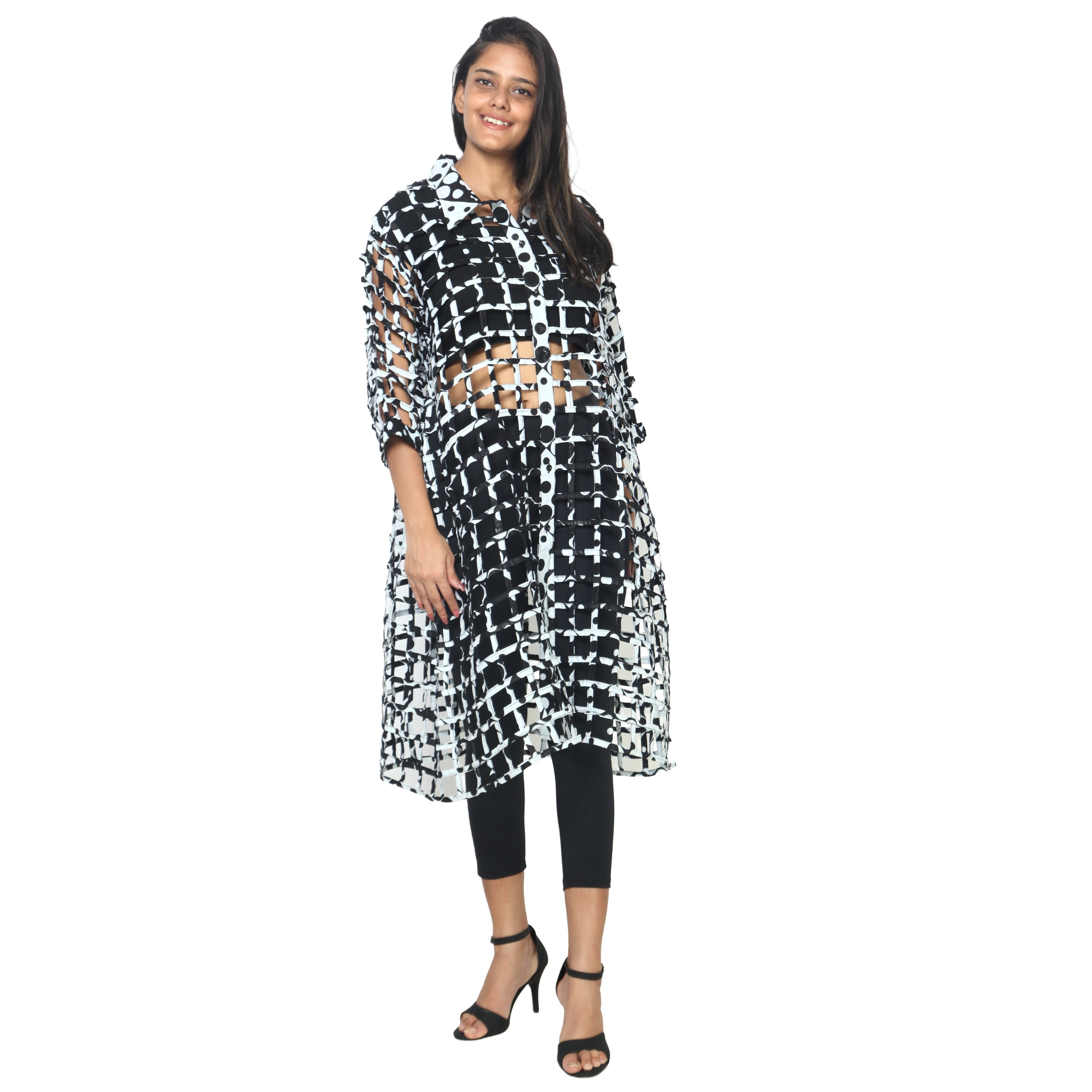 Women's Collared Cage Long Button Shirt -- FI-ST129