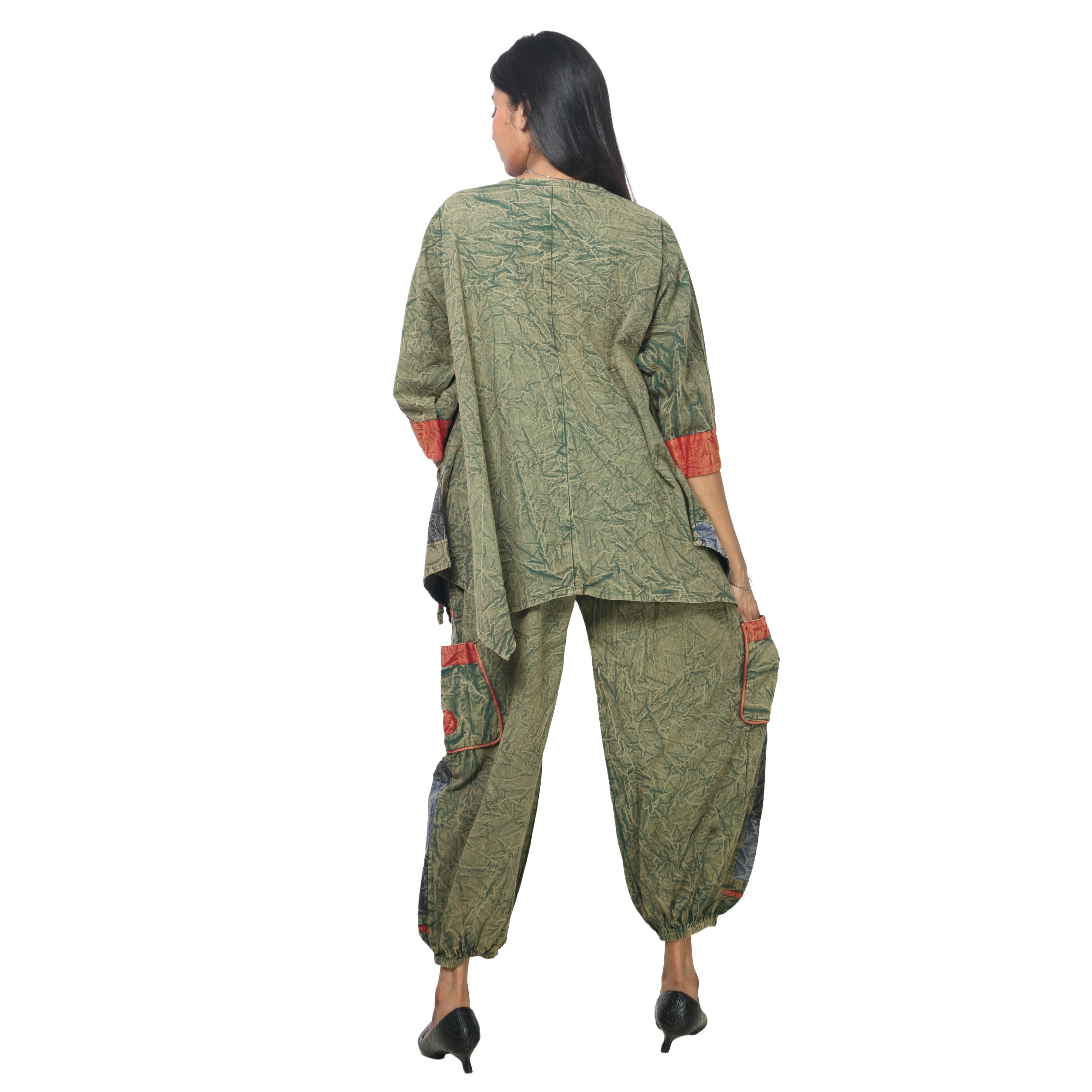 Women's Crack Acid Wash Tunic and Pant Set -- FI-8001