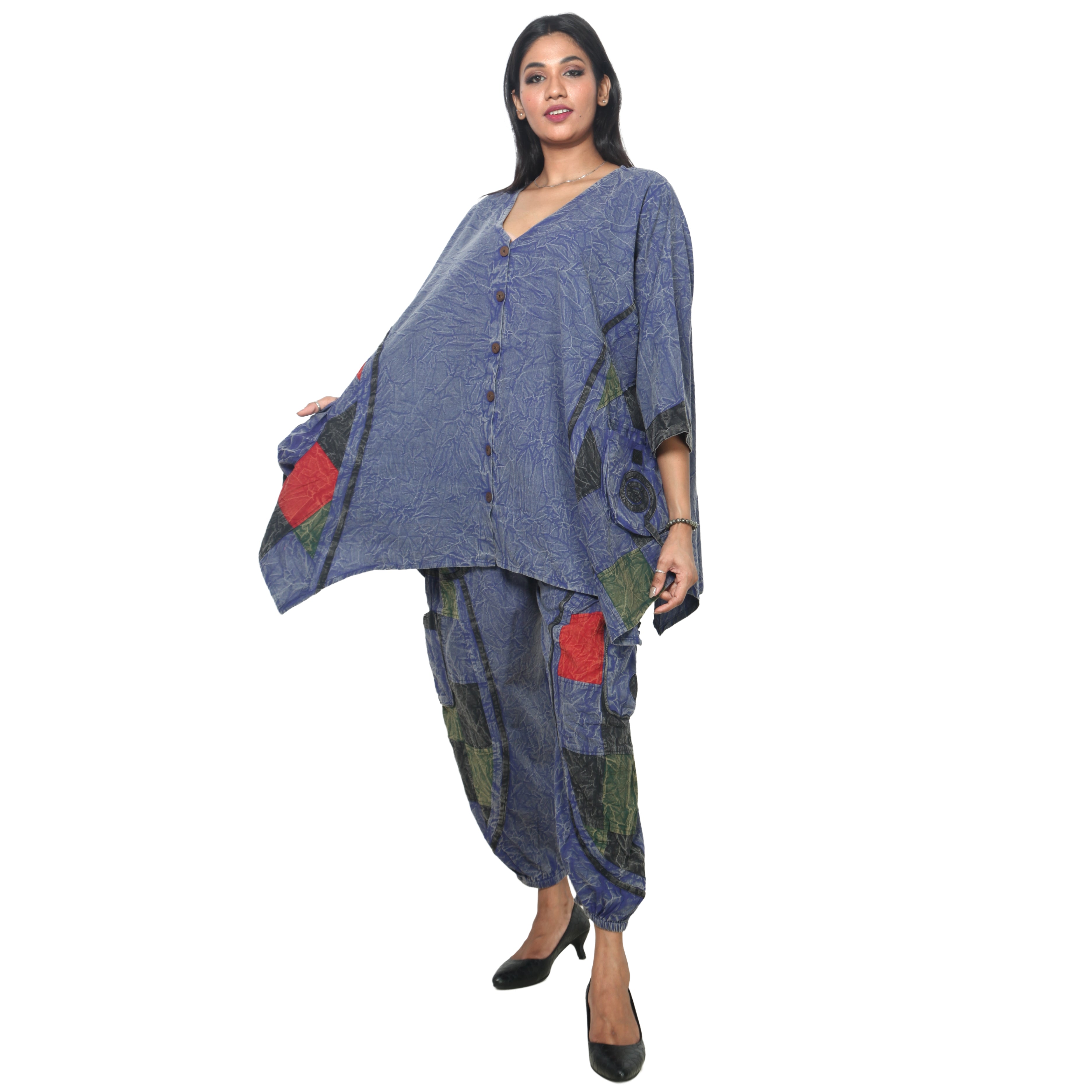 Women's Crack Acid Wash Tunic and Pant Set -- FI-8001