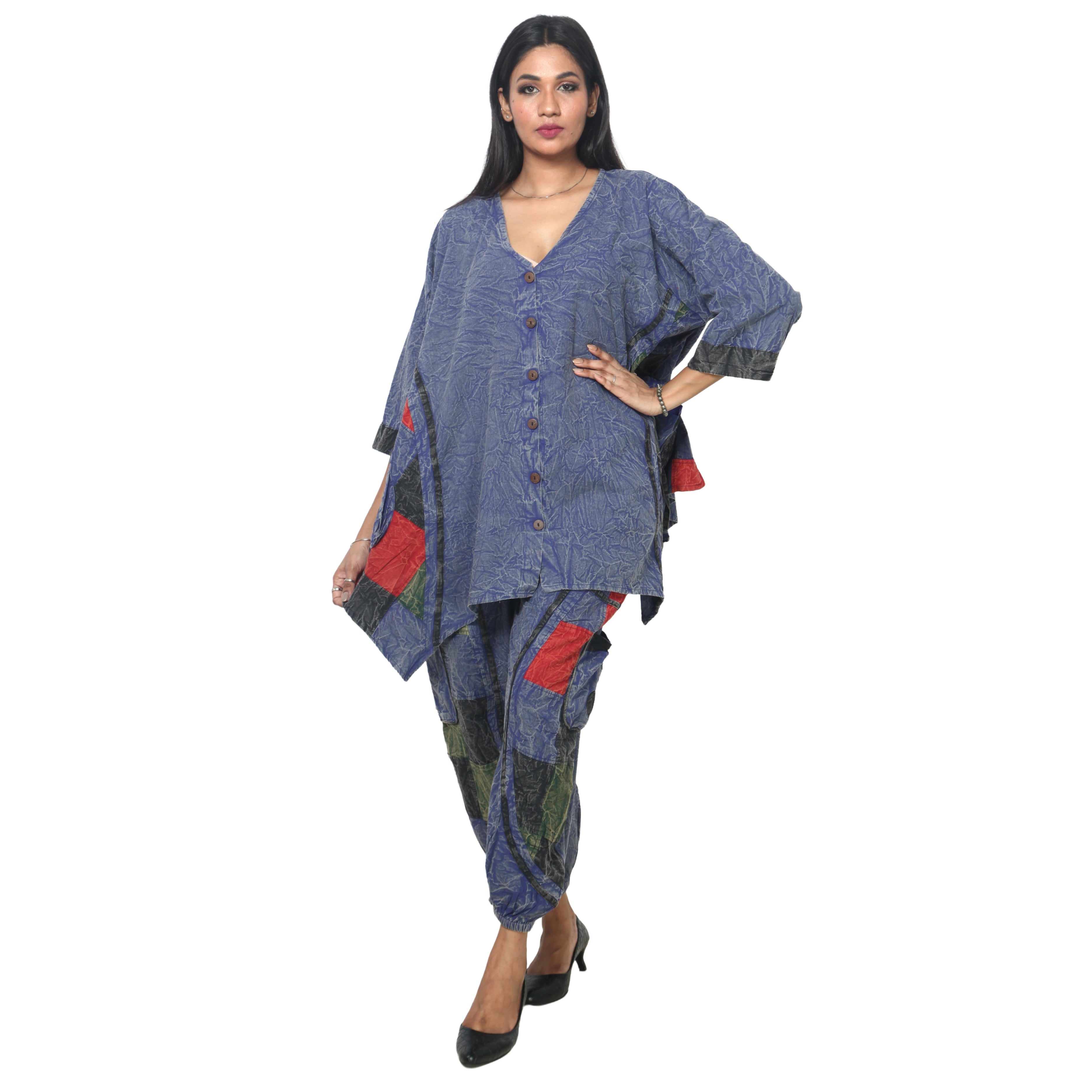 Women's Crack Acid Wash Tunic and Pant Set -- FI-8001