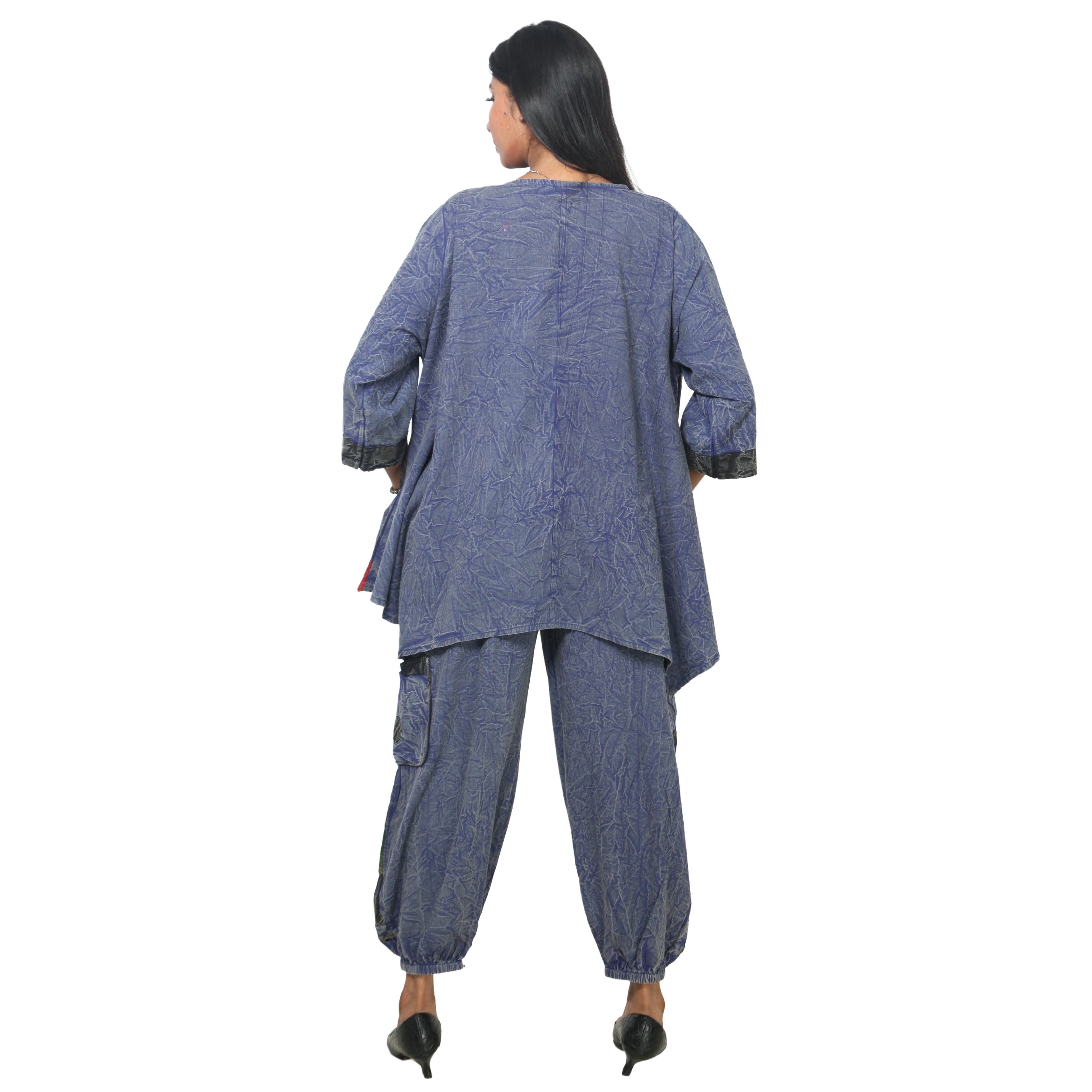 Women's Crack Acid Wash Tunic and Pant Set -- FI-8001