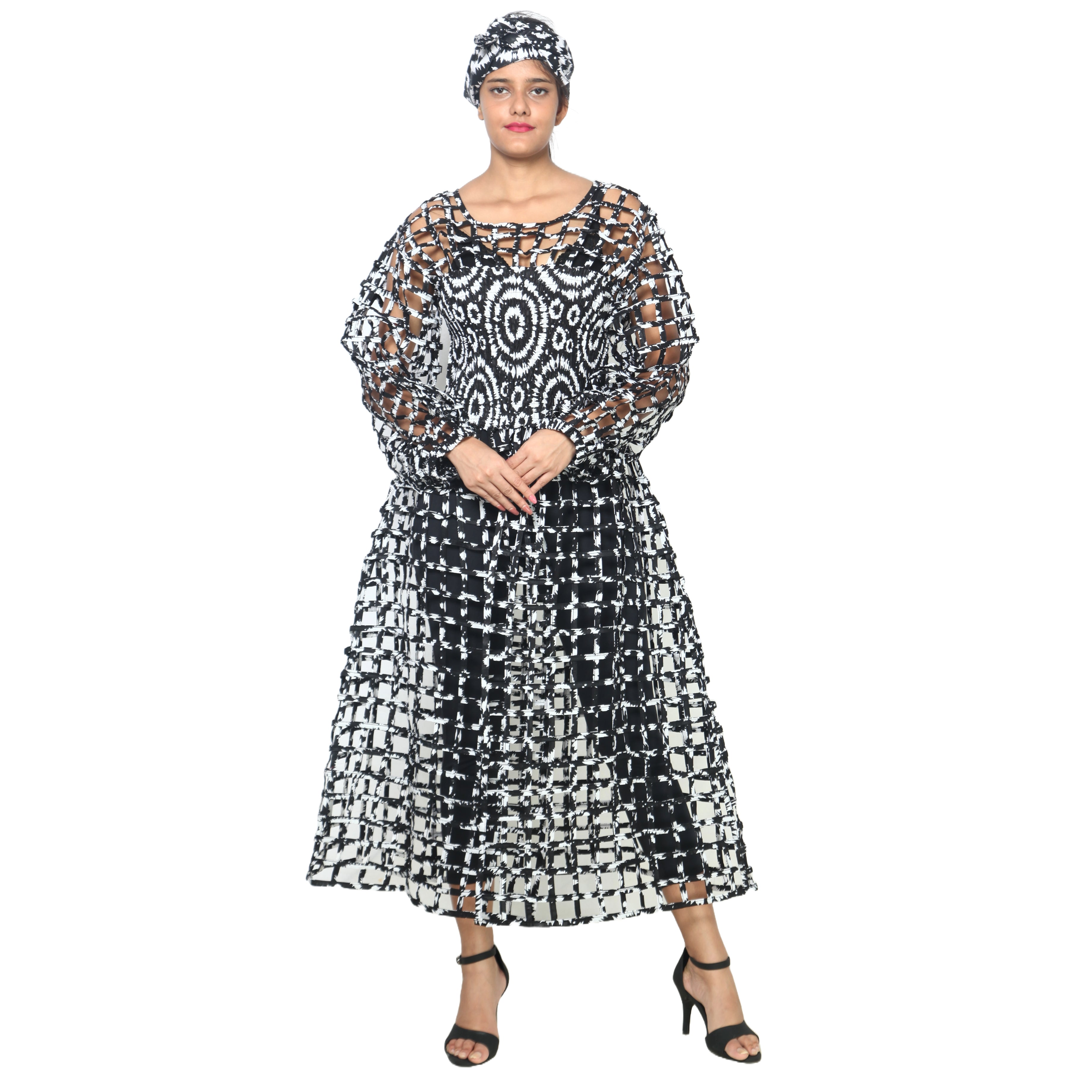 Women's Long Sleeve Smocked Bodice Cage Dress -- FI-ST122