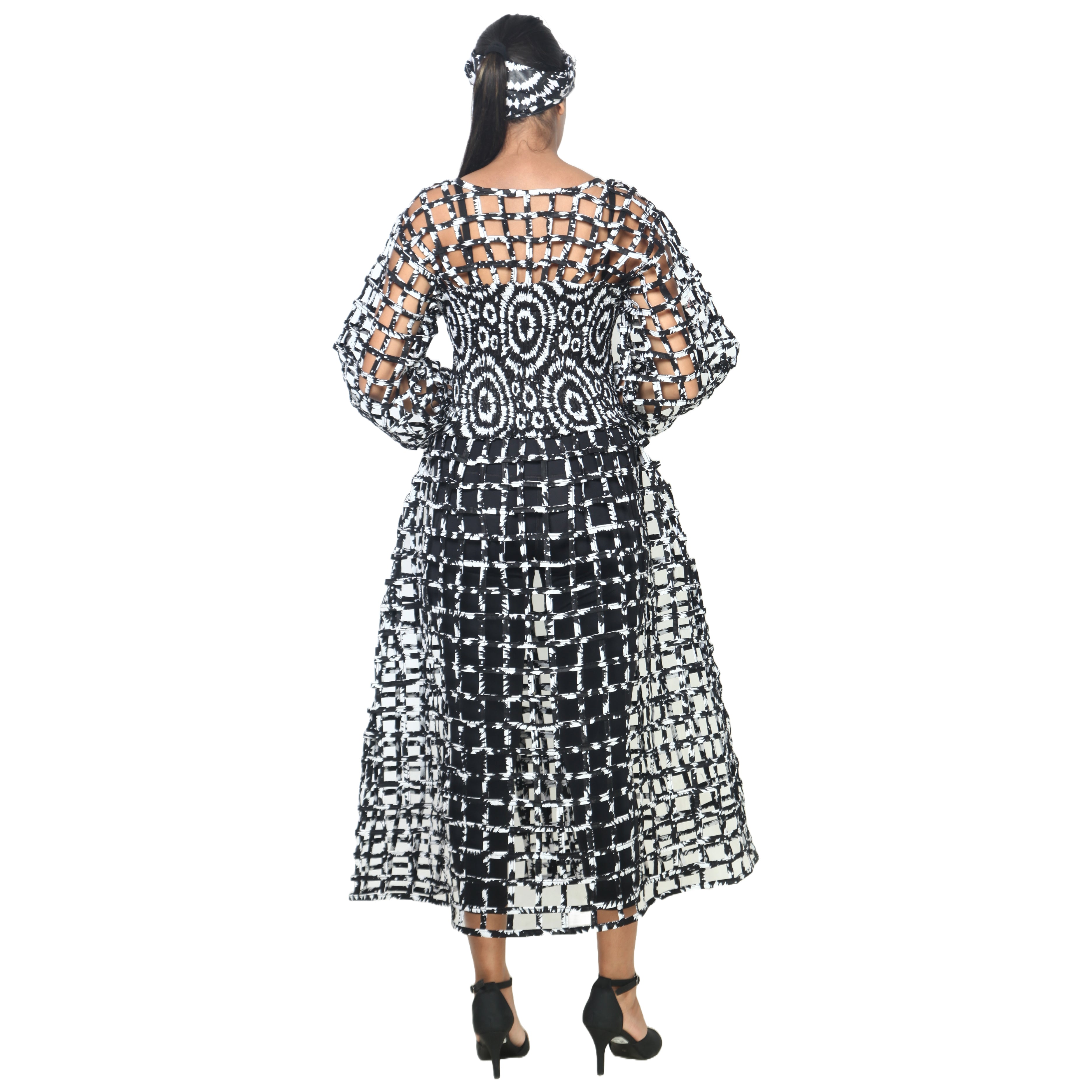 Women's Long Sleeve Smocked Bodice Cage Dress -- FI-ST122