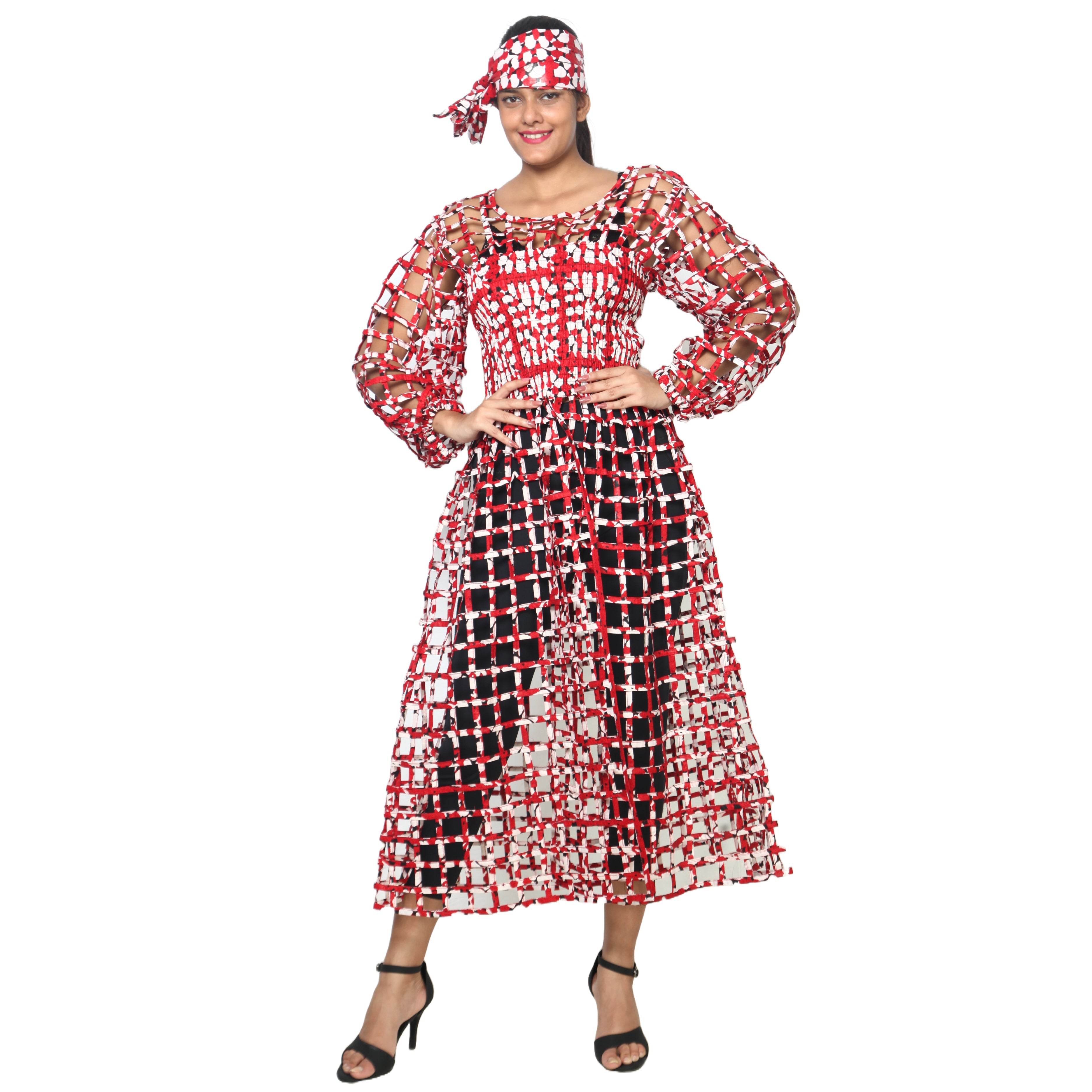 Women's Long Sleeve Smocked Bodice Cage Dress -- FI-ST122