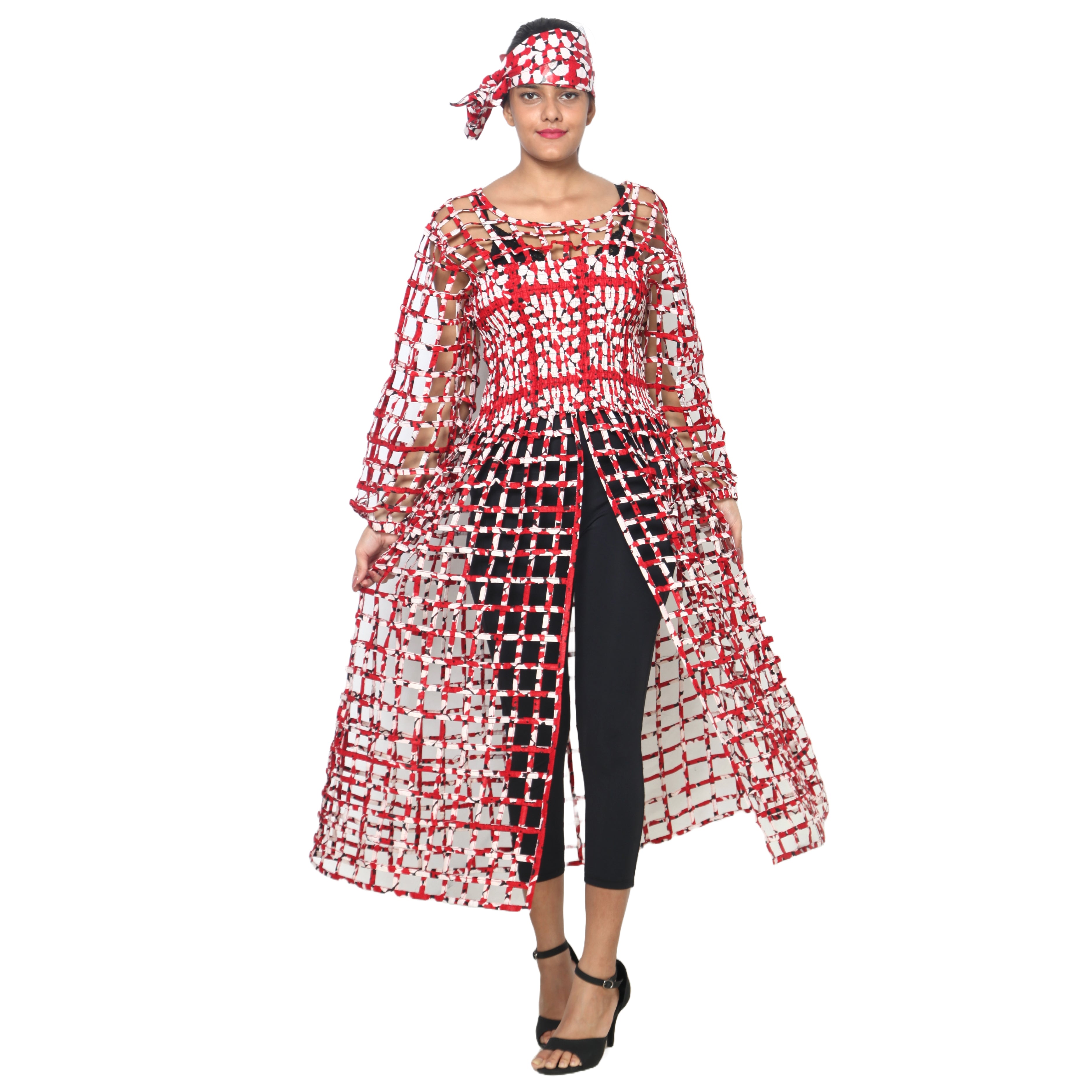 Women's Long Sleeve Smocked Bodice Cage Dress -- FI-ST122