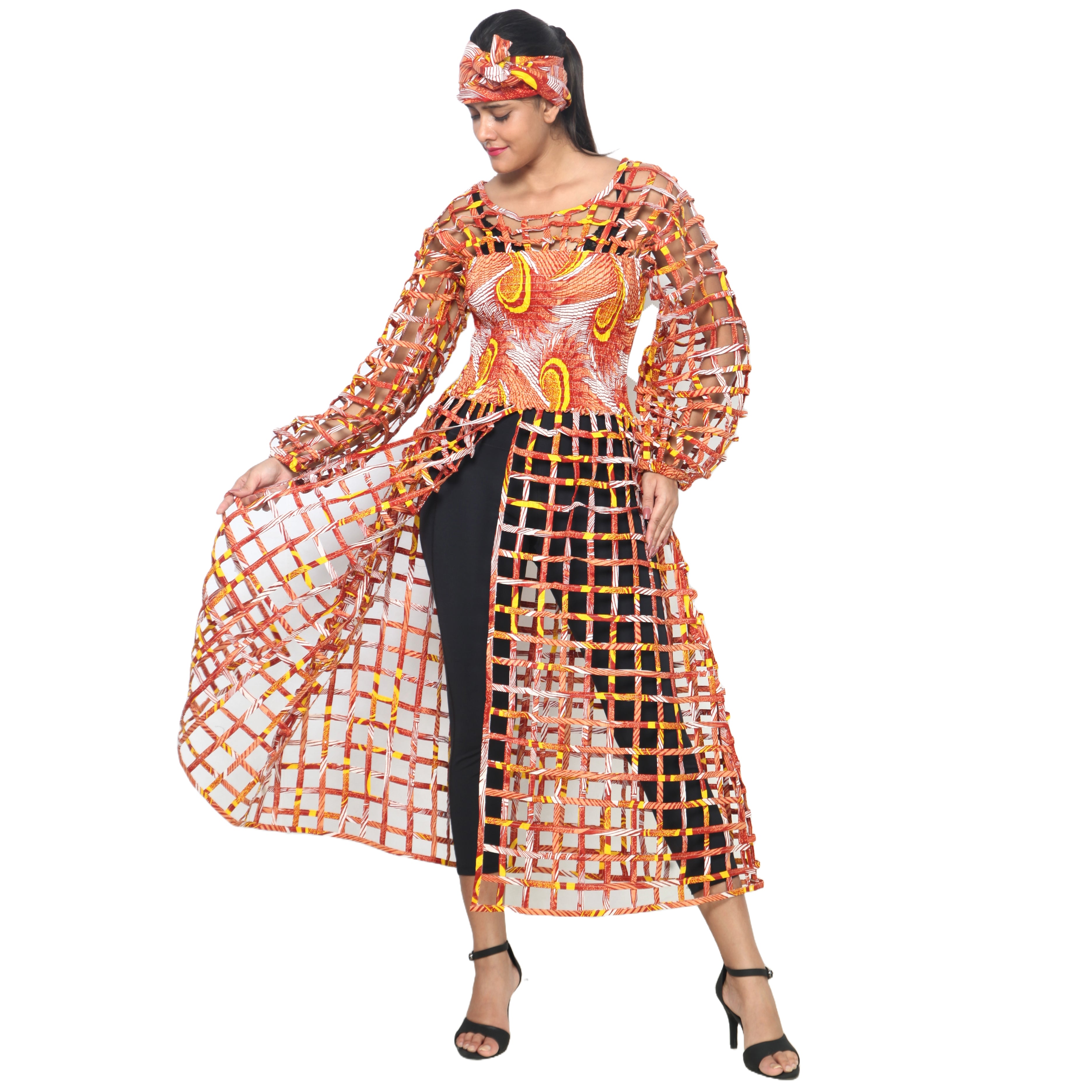 Women's Long Sleeve Smocked Bodice Cage Dress -- FI-ST122