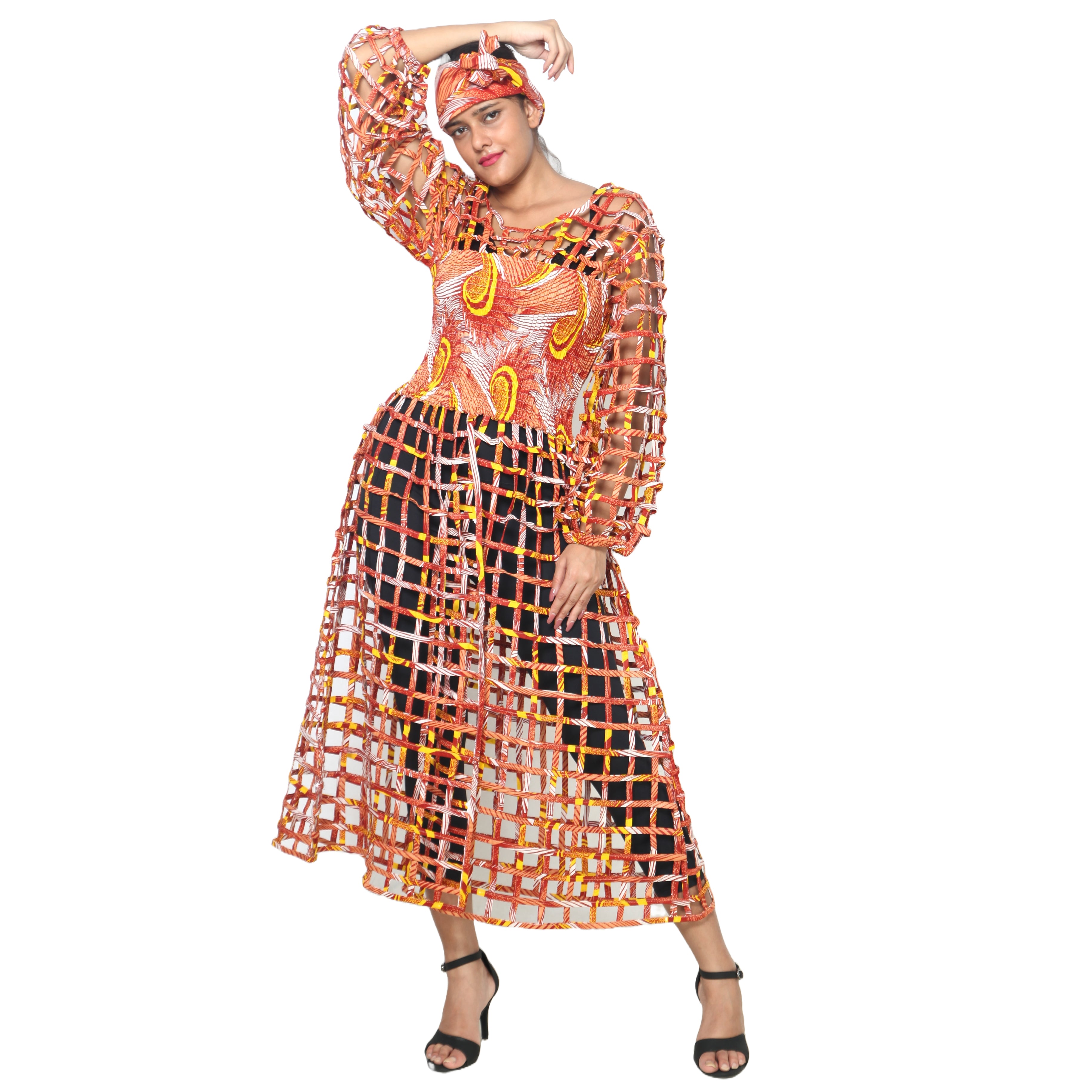 Women's Long Sleeve Smocked Bodice Cage Dress -- FI-ST122
