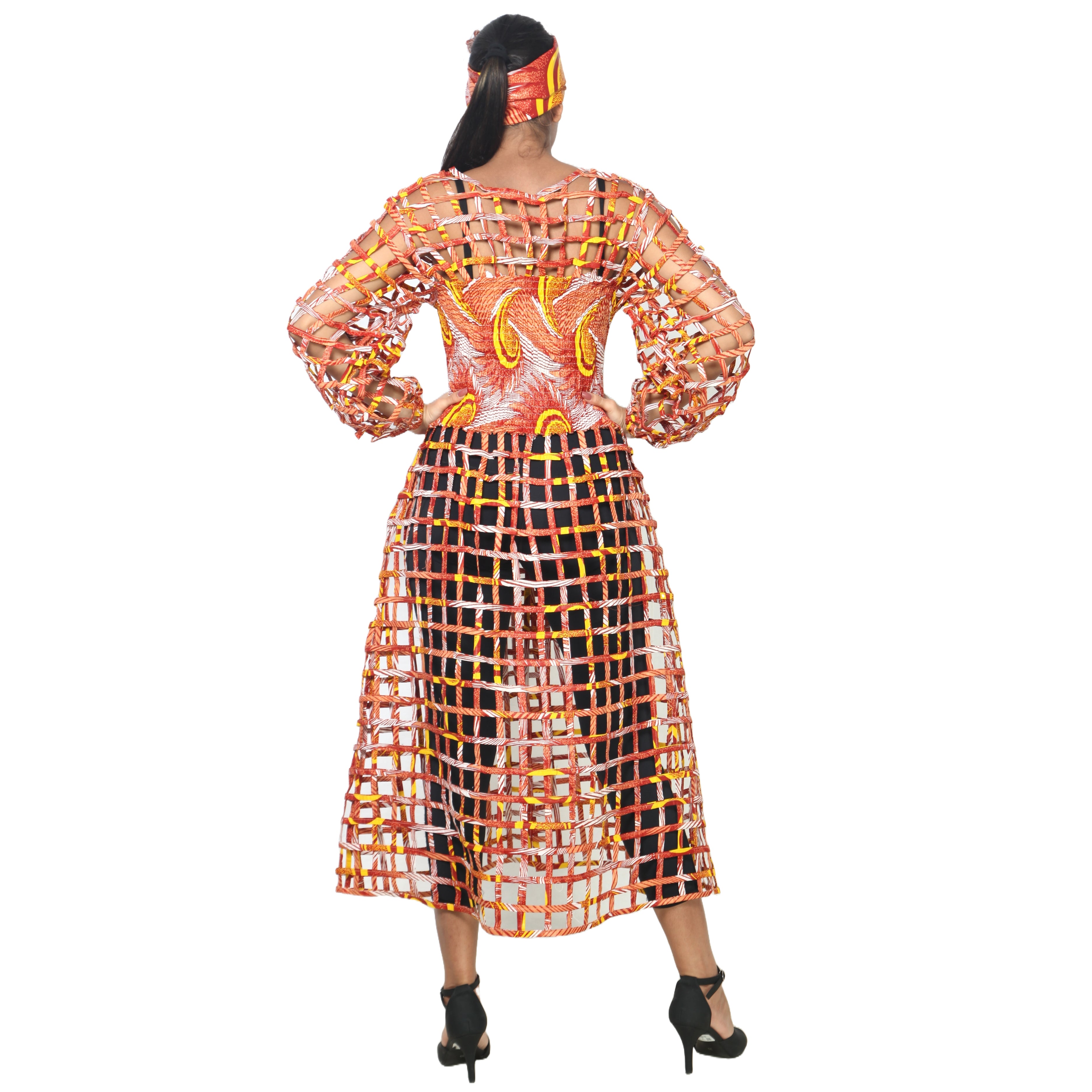 Women's Long Sleeve Smocked Bodice Cage Dress -- FI-ST122