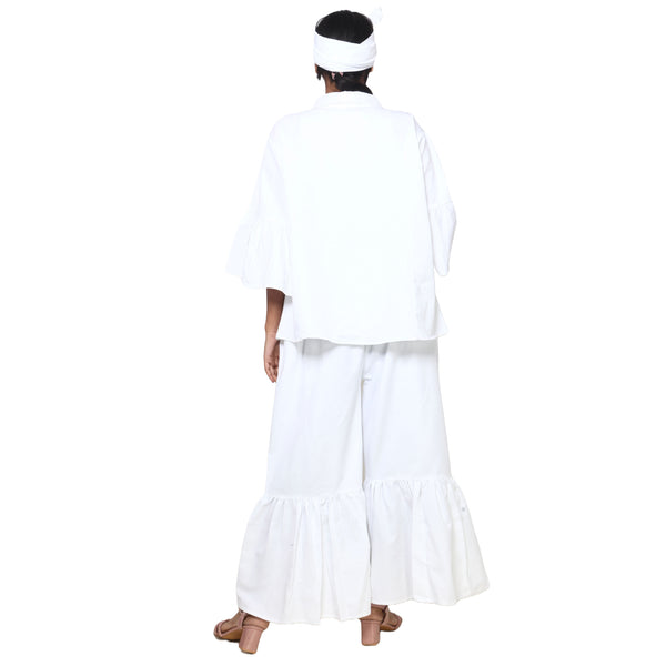 Women's Button Down Top and Palazzo Pants Set -- FI-4051 SOLID