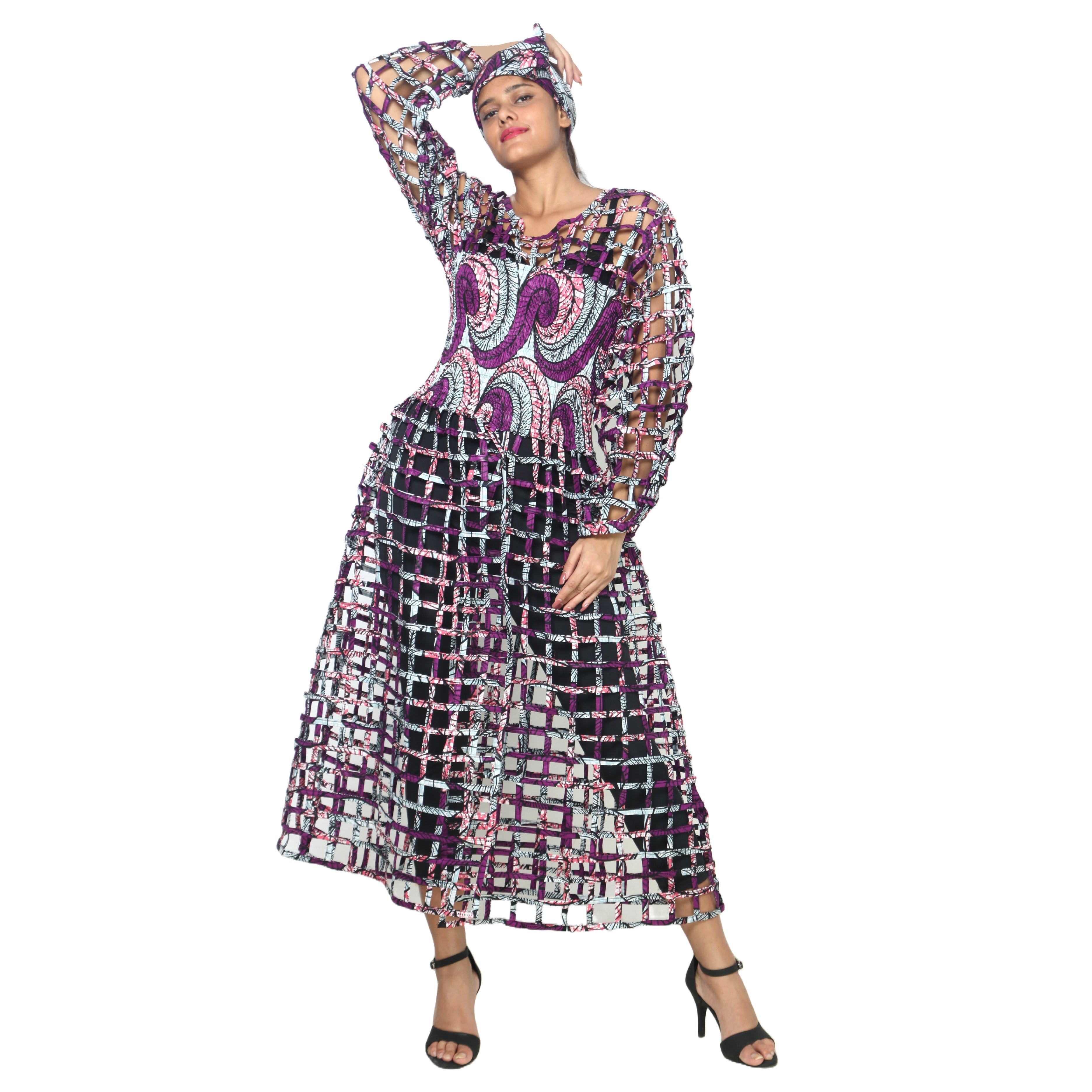 Women's Long Sleeve Smocked Bodice Cage Dress -- FI-ST122