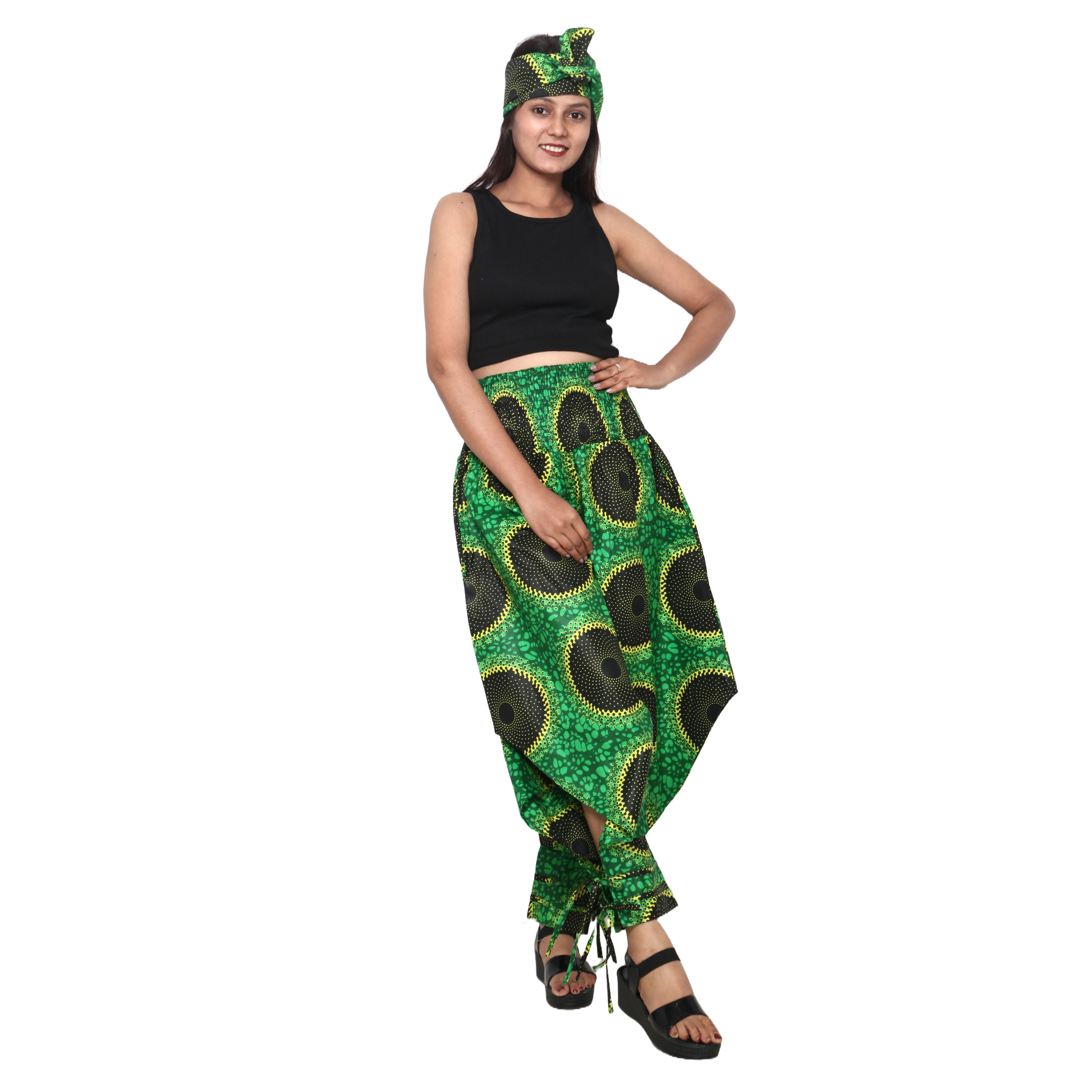 Women's High Waisted Printed Baggy Pants With Tie - FI-140