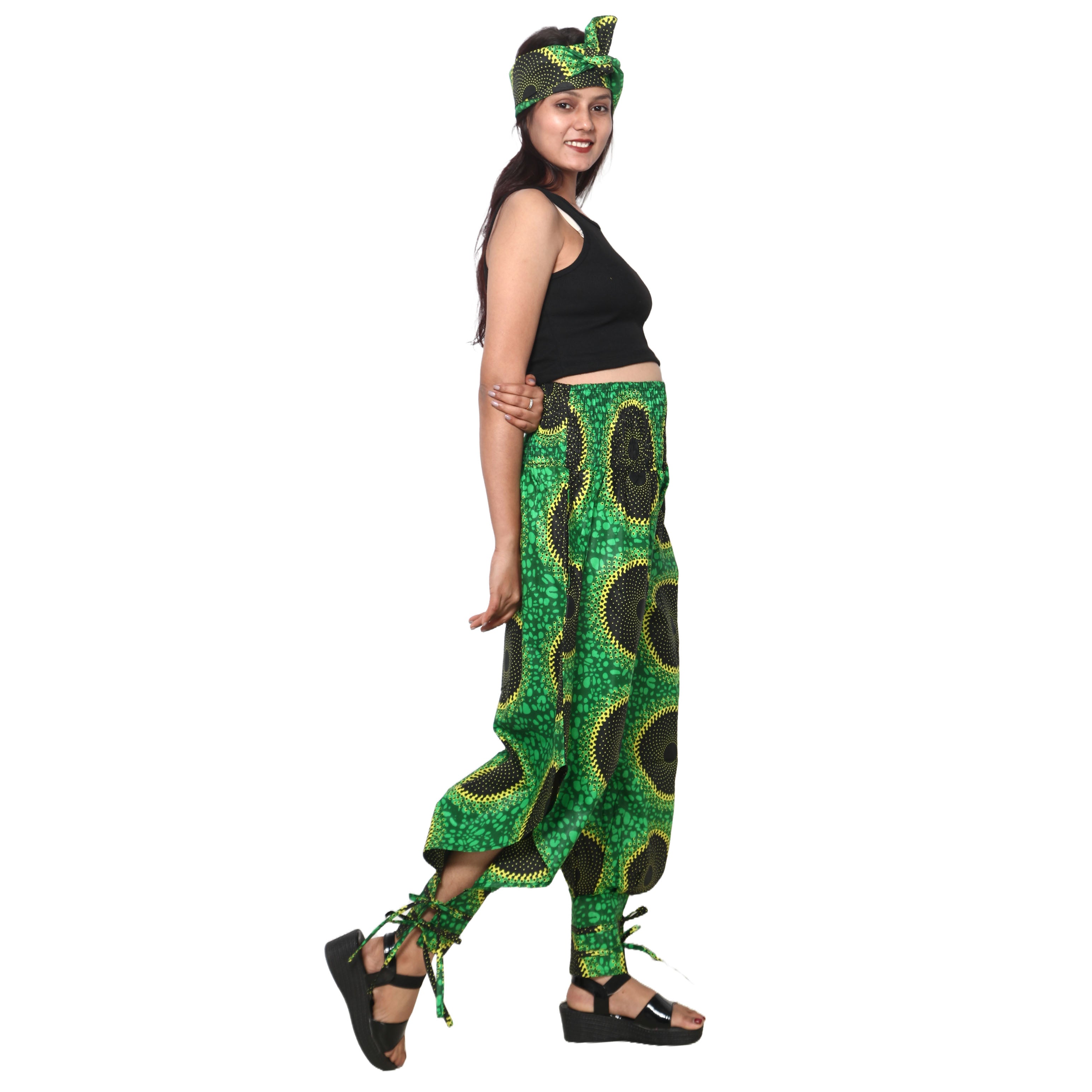 Women's High Waisted Printed Baggy Pants With Tie - FI-140