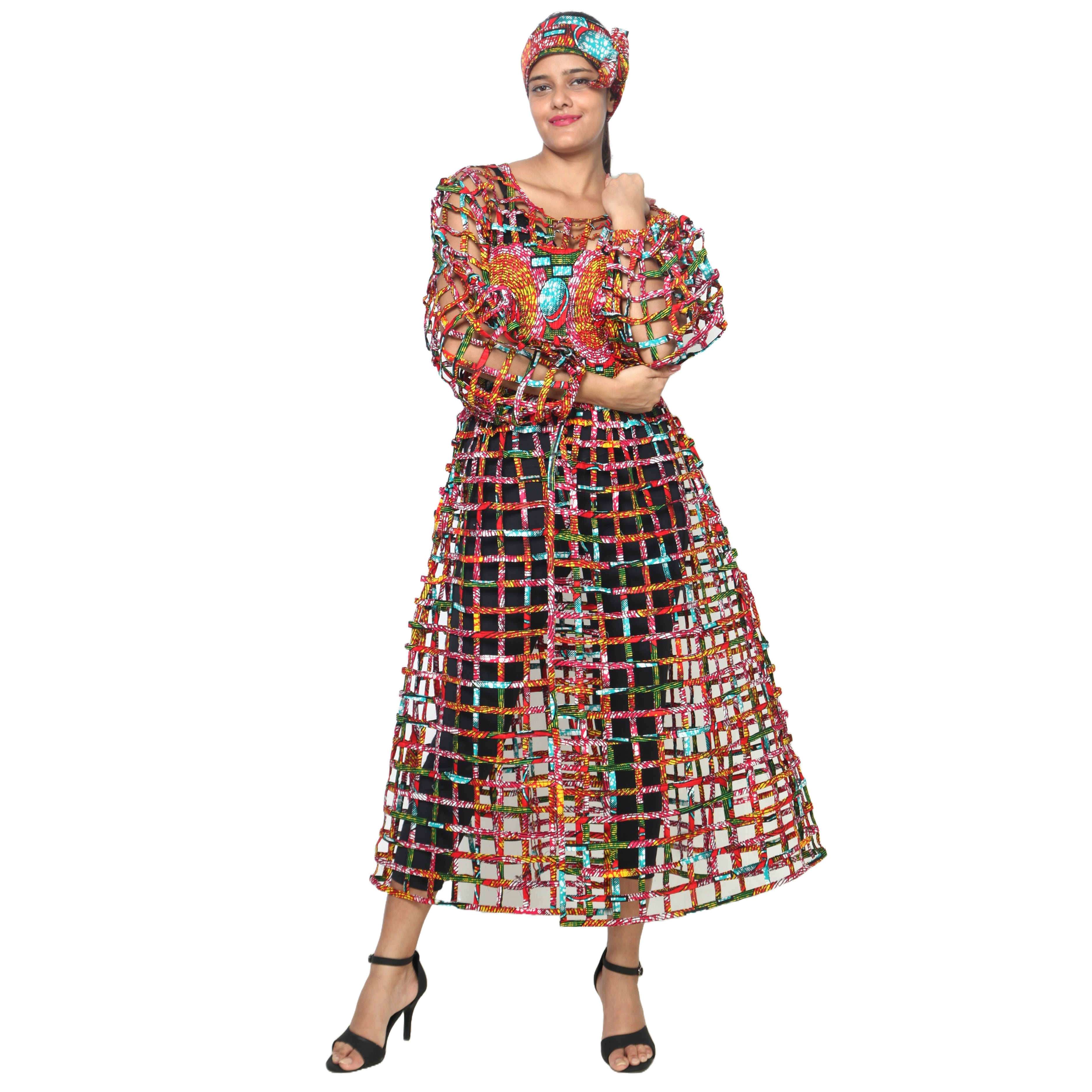Women's Long Sleeve Smocked Bodice Cage Dress -- FI-ST122
