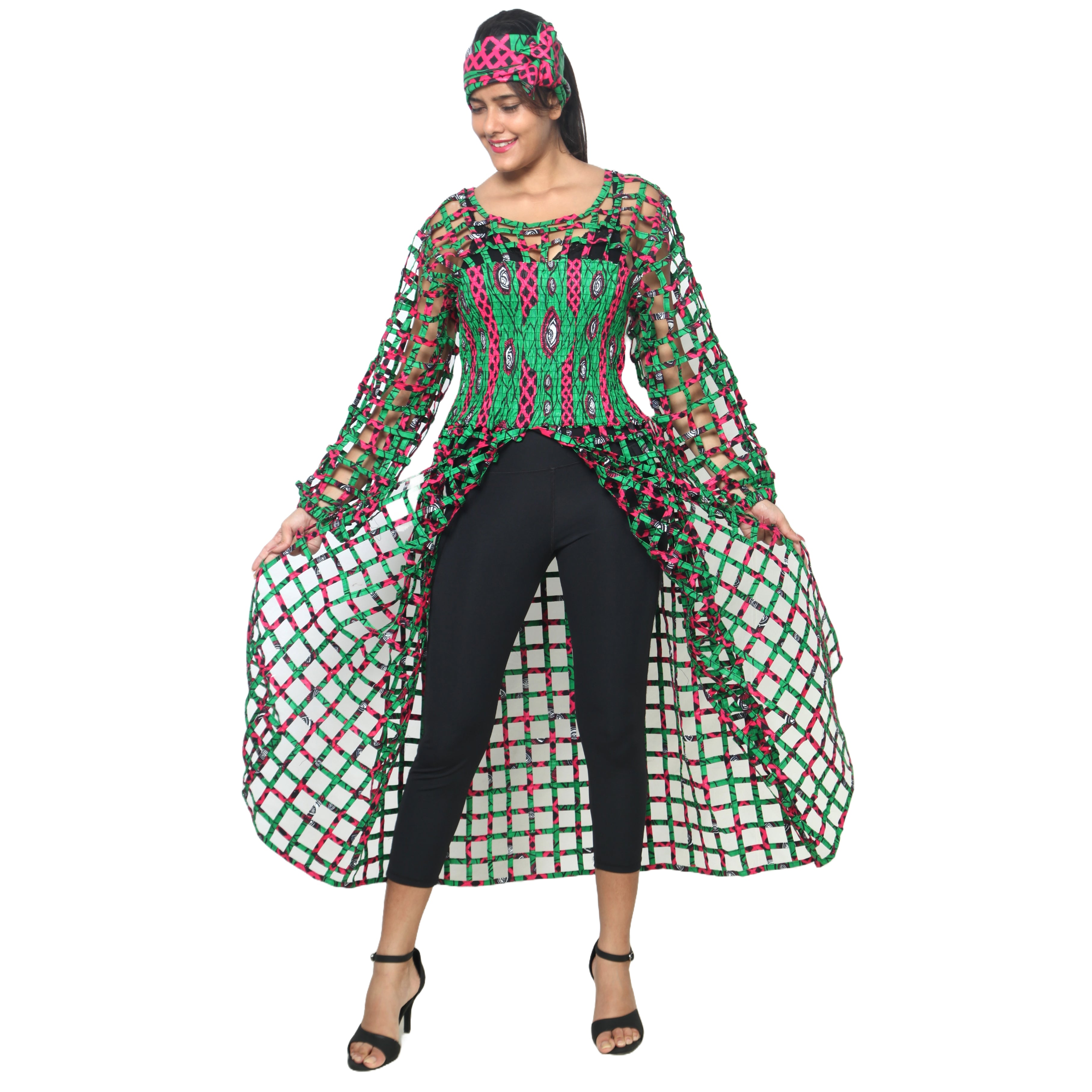 Women's Long Sleeve Smocked Bodice Cage Dress -- FI-ST122