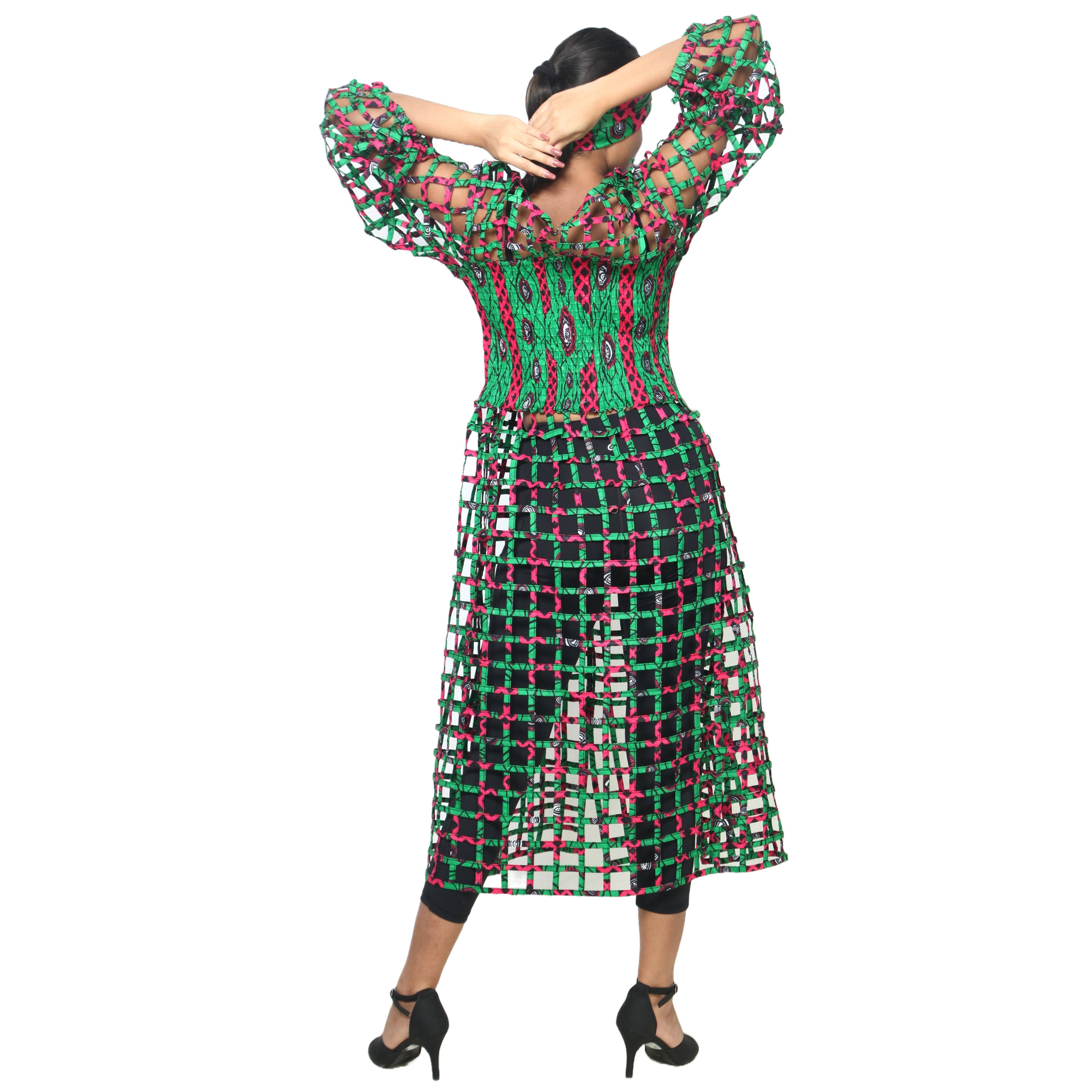 Women's Long Sleeve Smocked Bodice Cage Dress -- FI-ST122