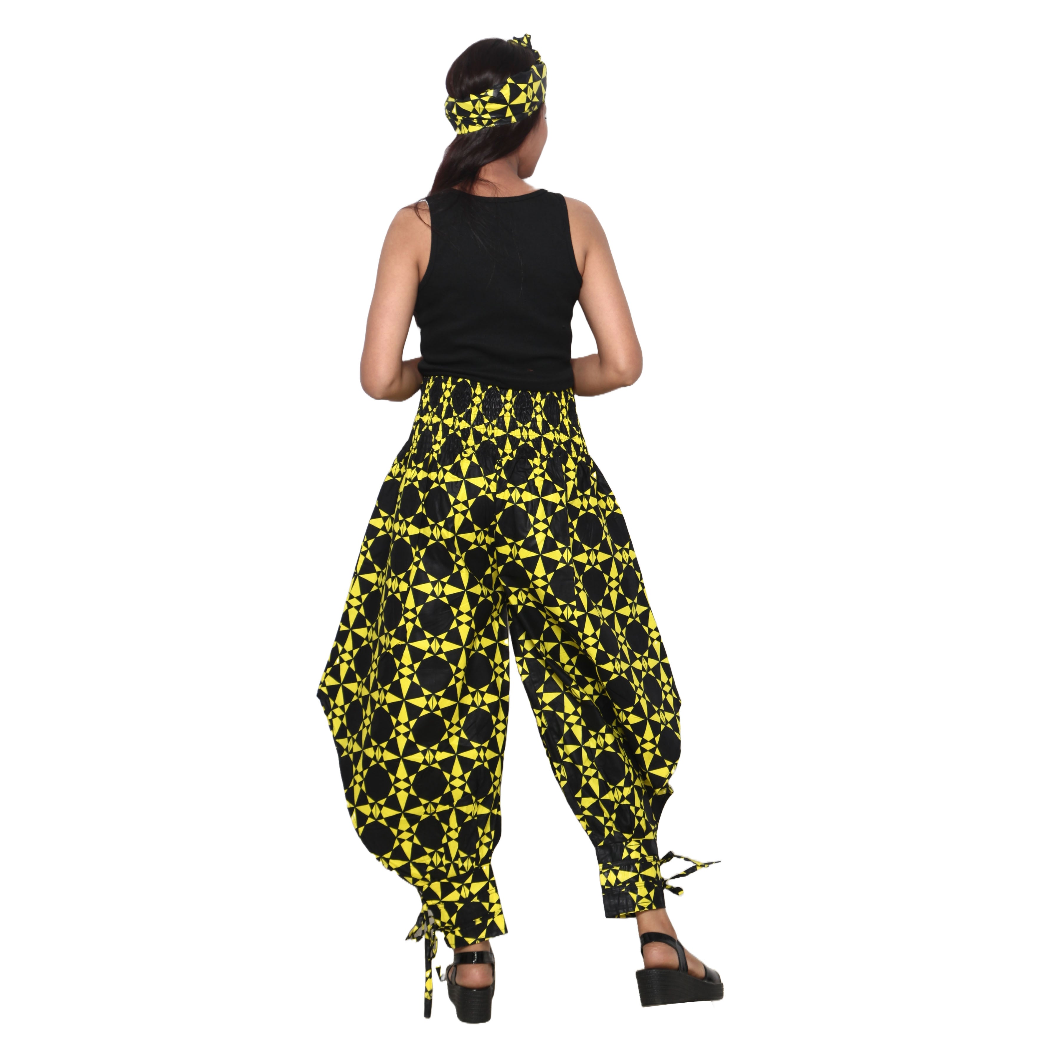 Women's High Waisted Printed Baggy Pants With Tie - FI-140