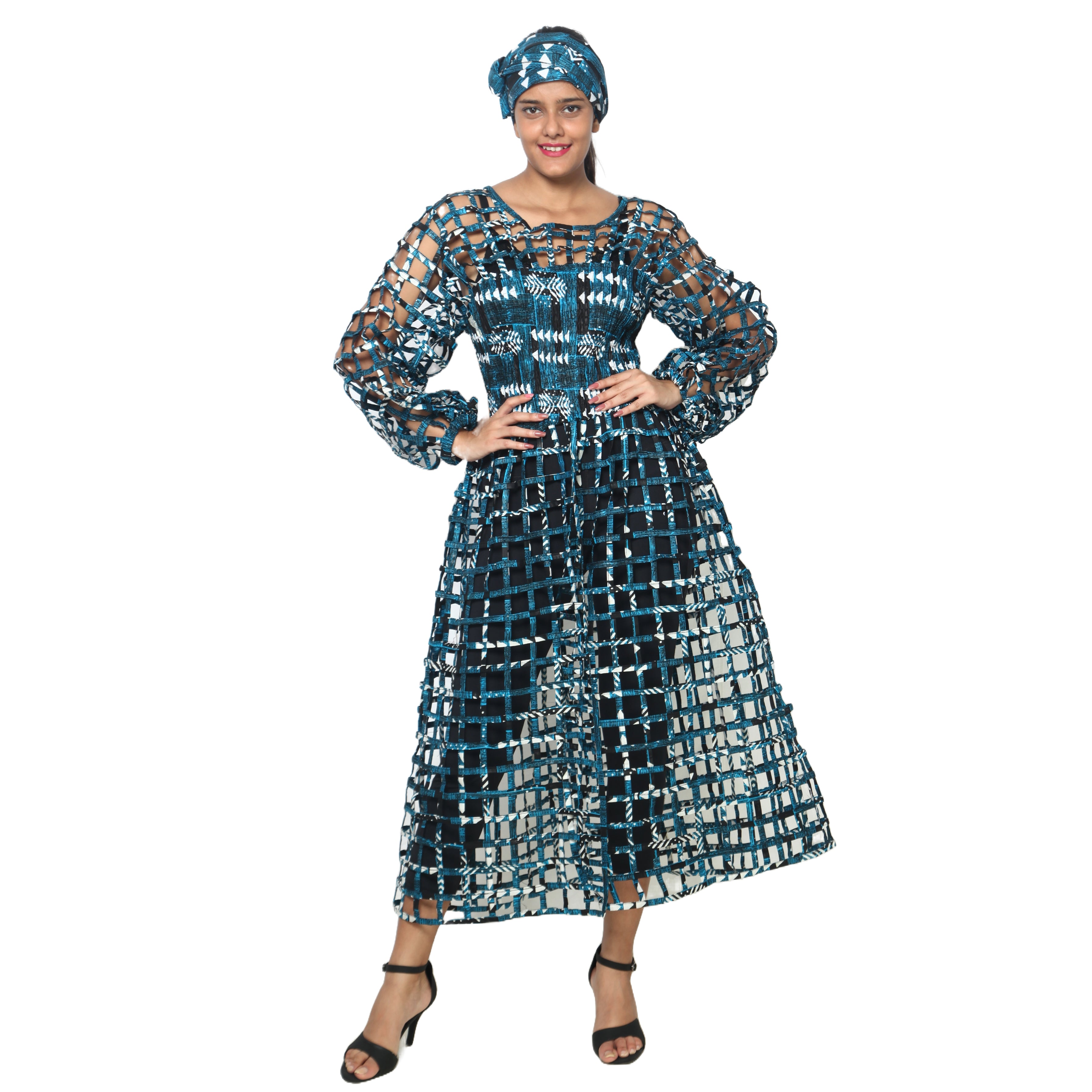 Women's Long Sleeve Smocked Bodice Cage Dress -- FI-ST122