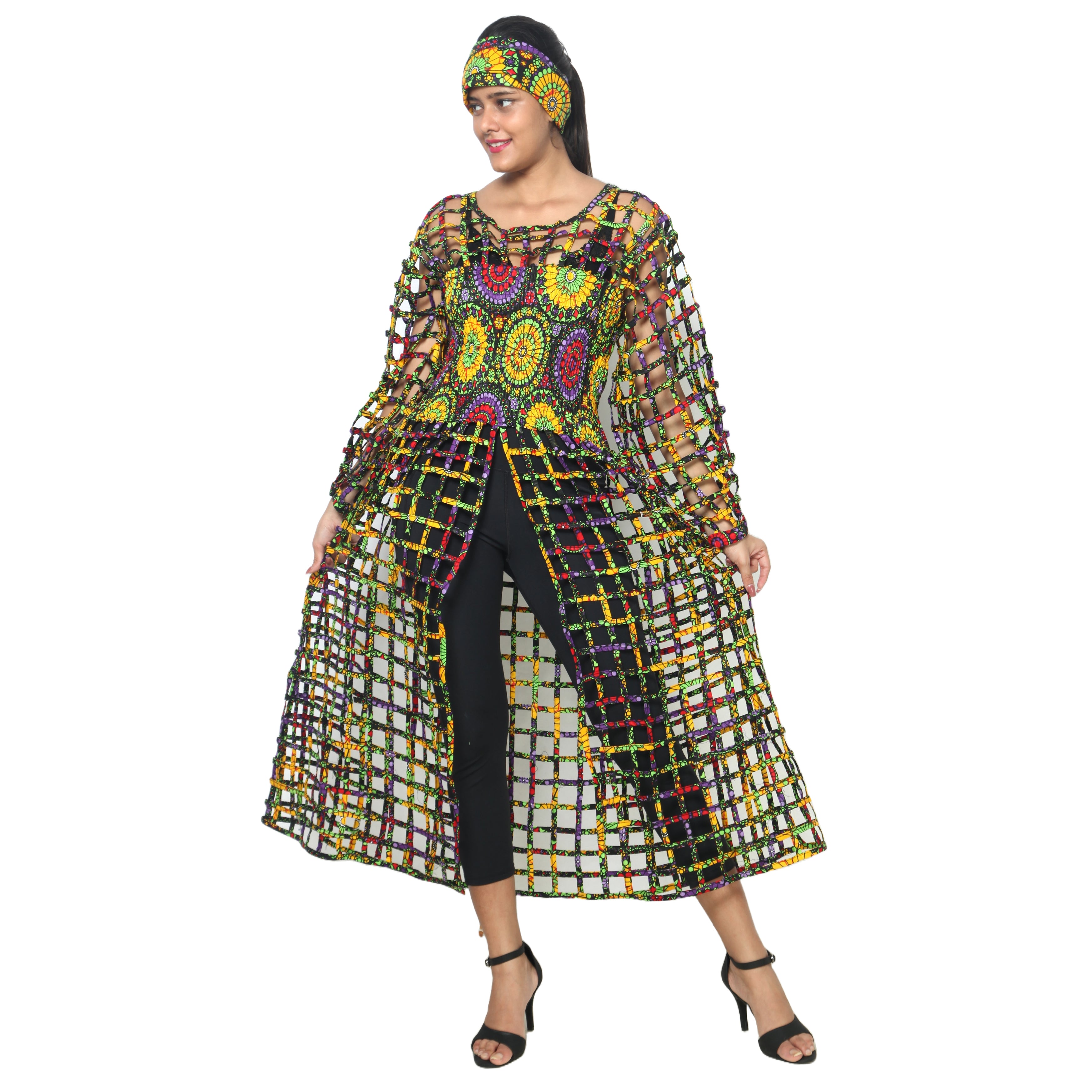 Women's Long Sleeve Smocked Bodice Cage Dress -- FI-ST122