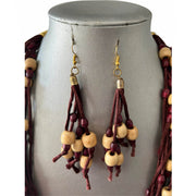 Long Multi Strand Rope Necklace with Wooden Style Beads Set