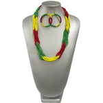 African Rasta Beaded Multi Layered Necklace with Earrings -- Jewelry A17