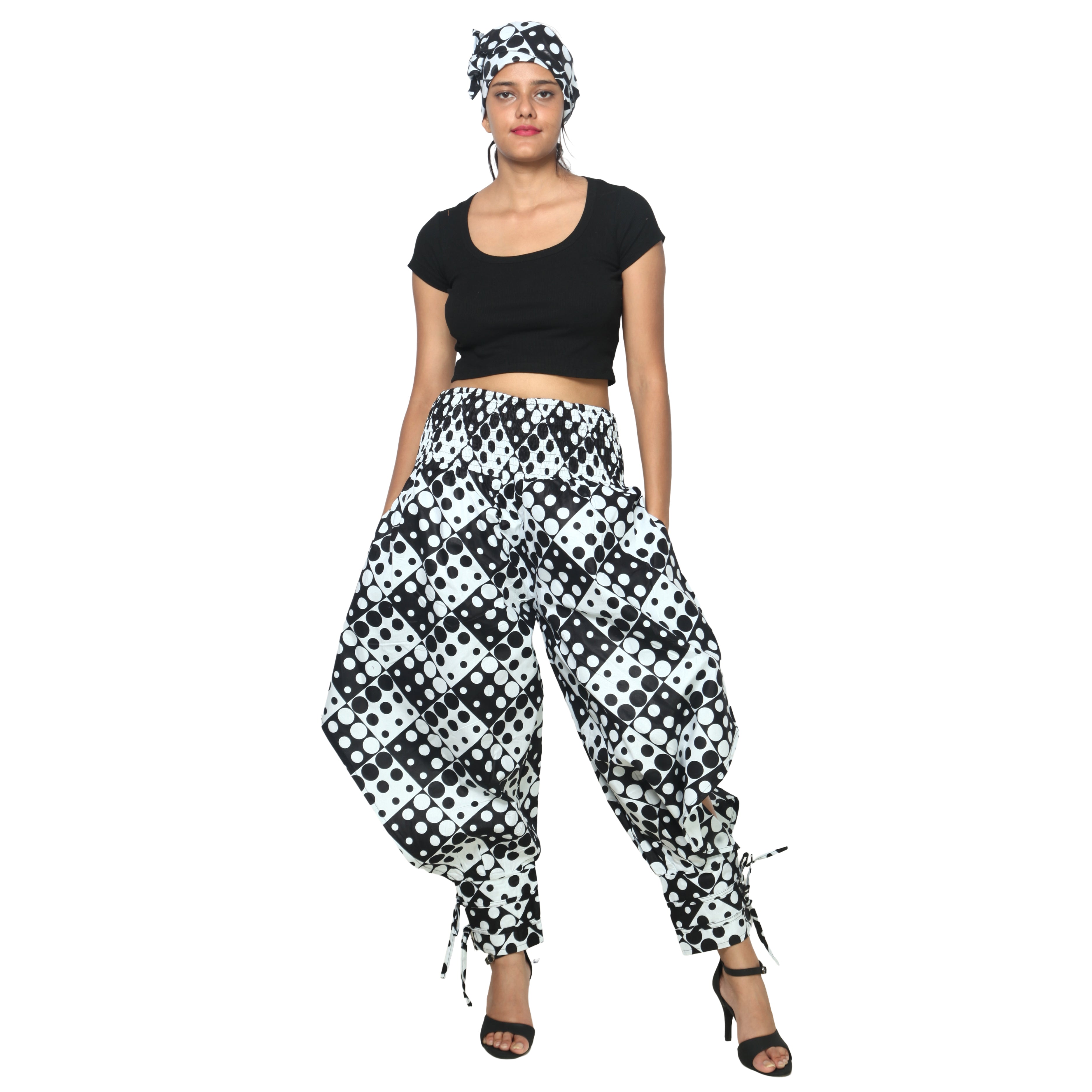Women's High Waisted Printed Baggy Pants With Tie - FI-140